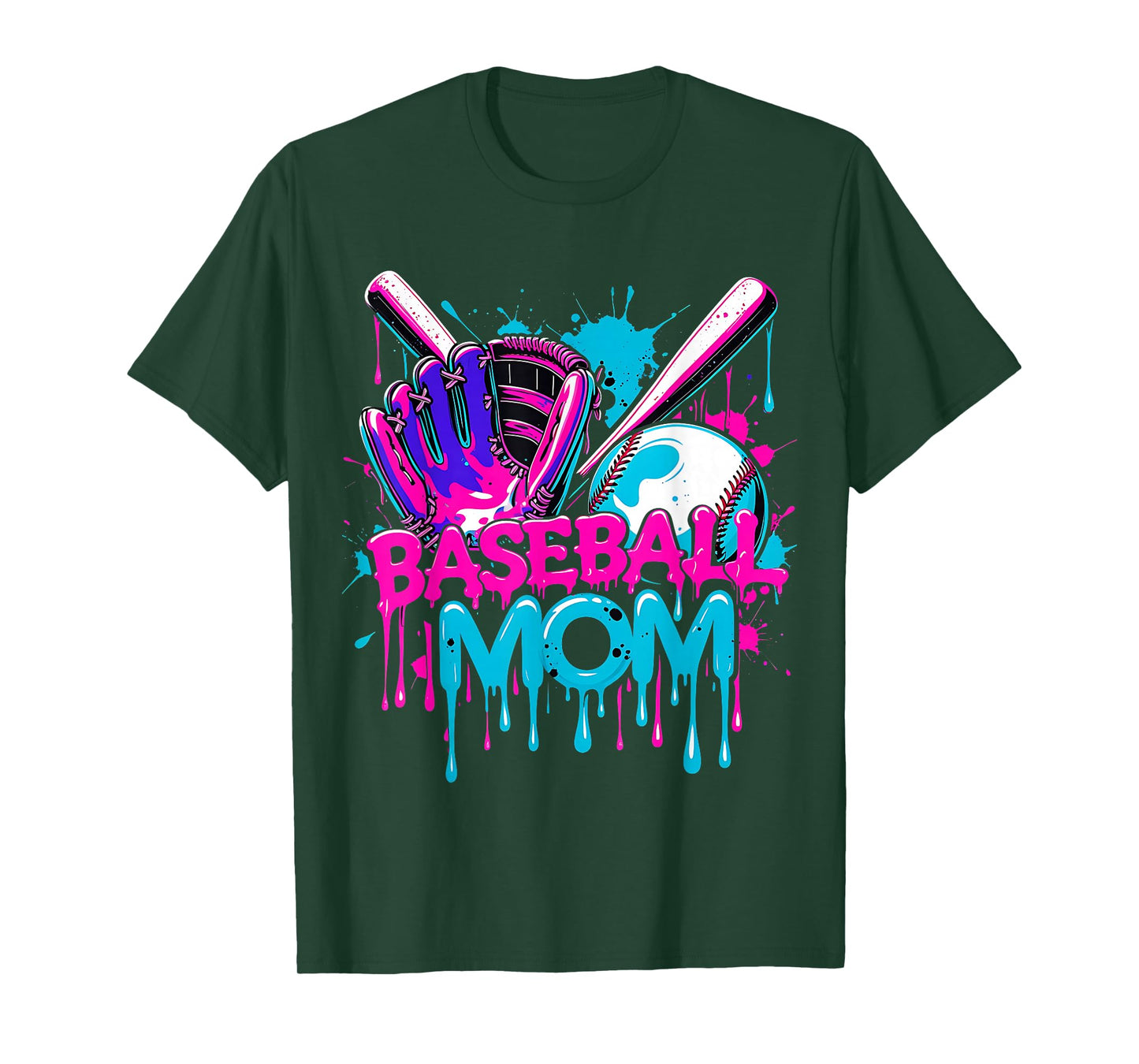 Cool Baseball Mom Neon Drip Sports Fan T-Shirt