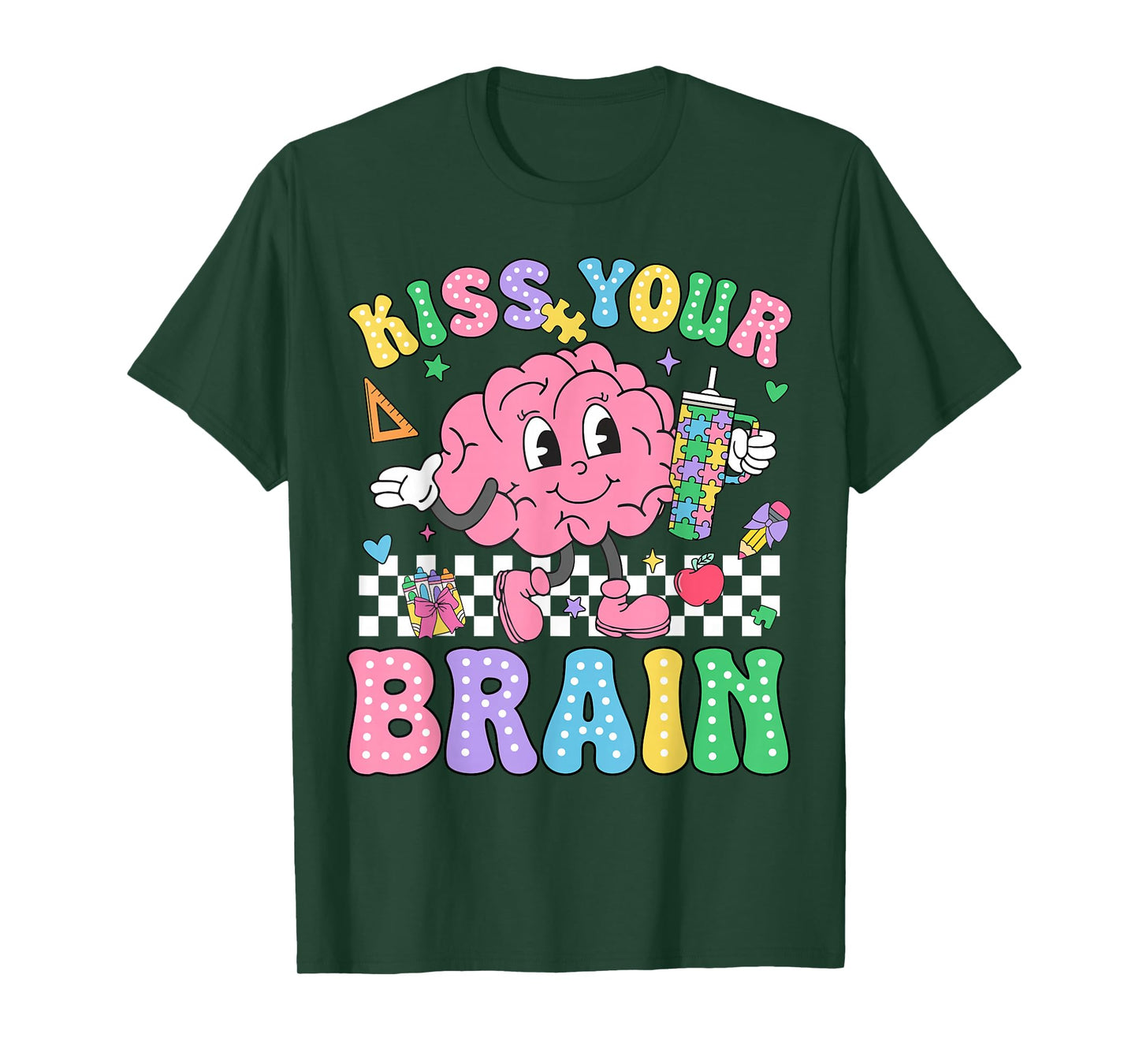 Kiss Your Brain Valentines Autism Awareness Teacher Kids T-Shirt