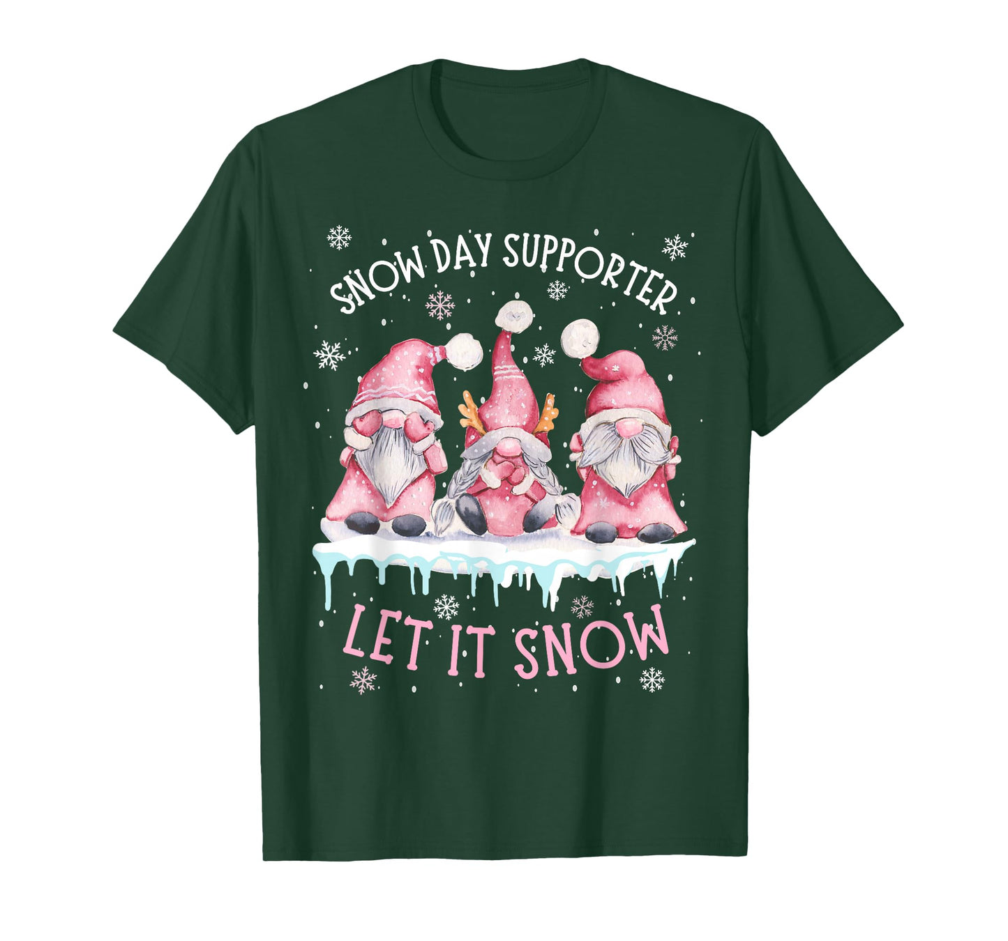 Snow Day Supporter Xmas Holiday Let It Snow Cute Three Gnome T-Shirt