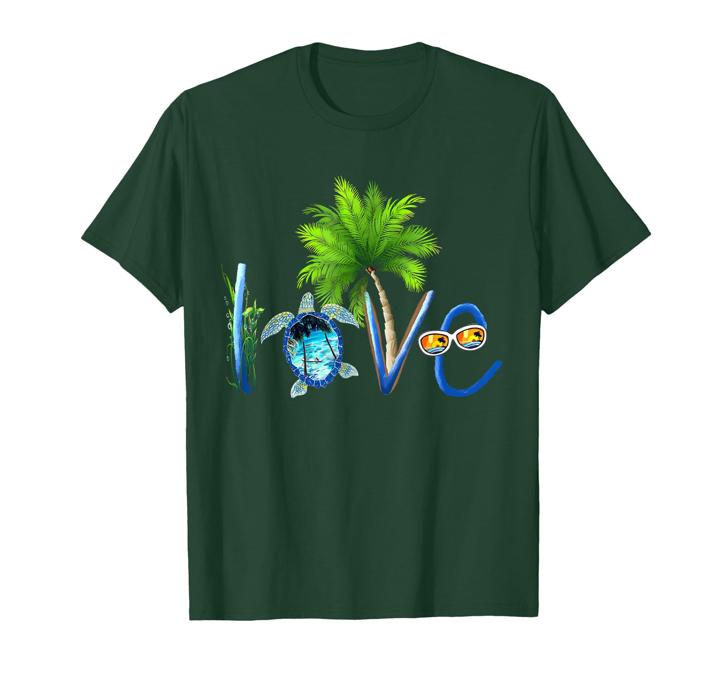 Tropical Beach Love Sea Turtle Palm Tree Summer Vacation T-Shirt