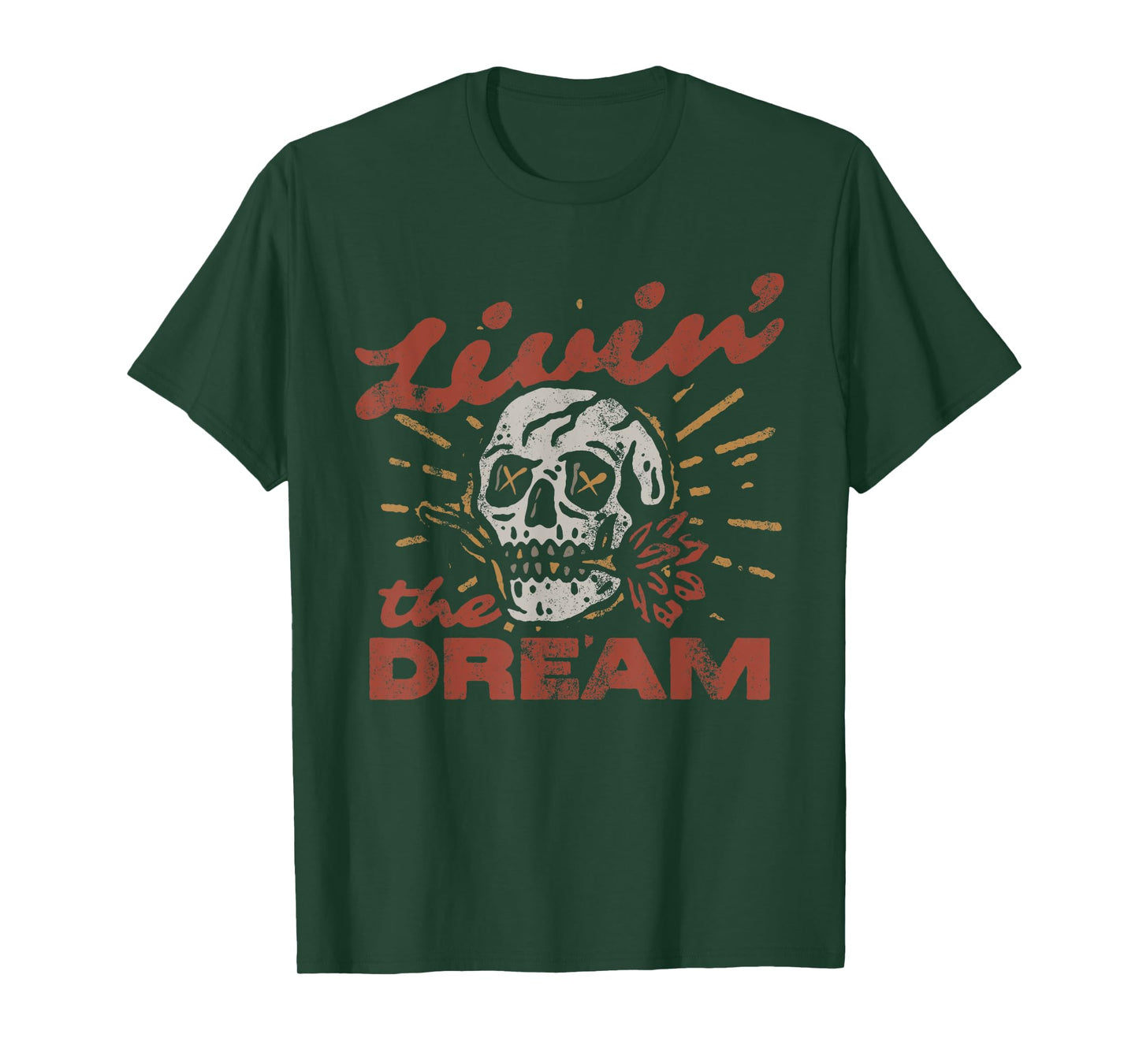 Funny Livin' The Dream Vintage Skull Retro for Men Women T-Shirt