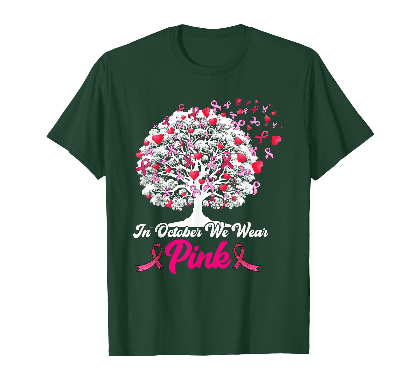 Breast Cancer Survivors in October We Wear Pink Ribbon Tree T-Shirt