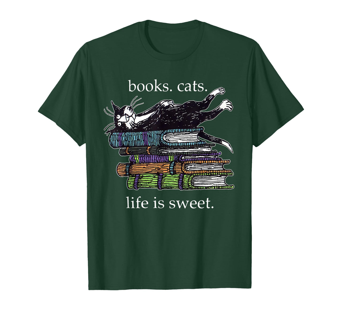 Books Cats Life Is Sweet Funny Cats Books Lover Men Women T-Shirt
