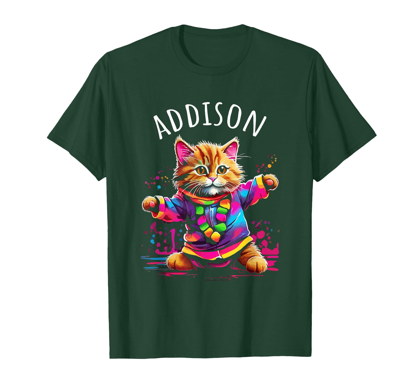 Addison Colorful Dancing Cat Design for Girls Name Addison T-Shirt