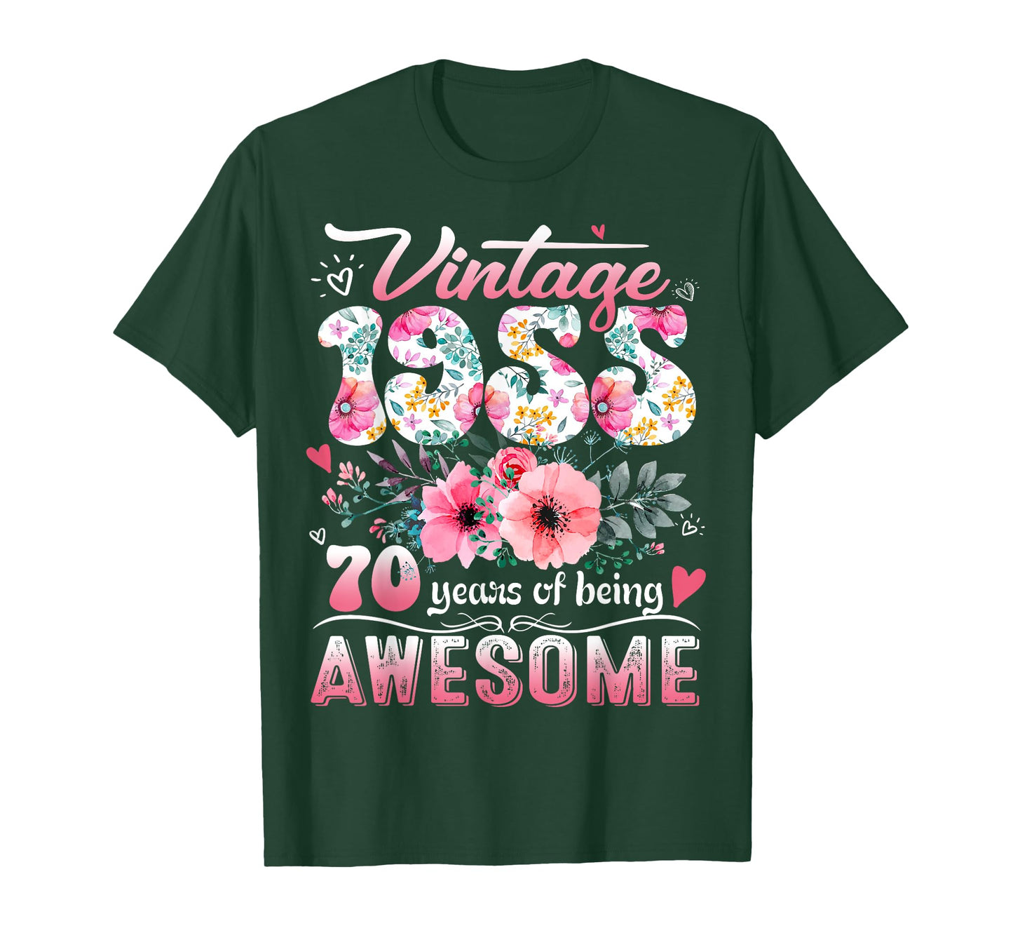 Vintage 1955 Floral 70 Years Old 70th Birthday Party Costume T-Shirt