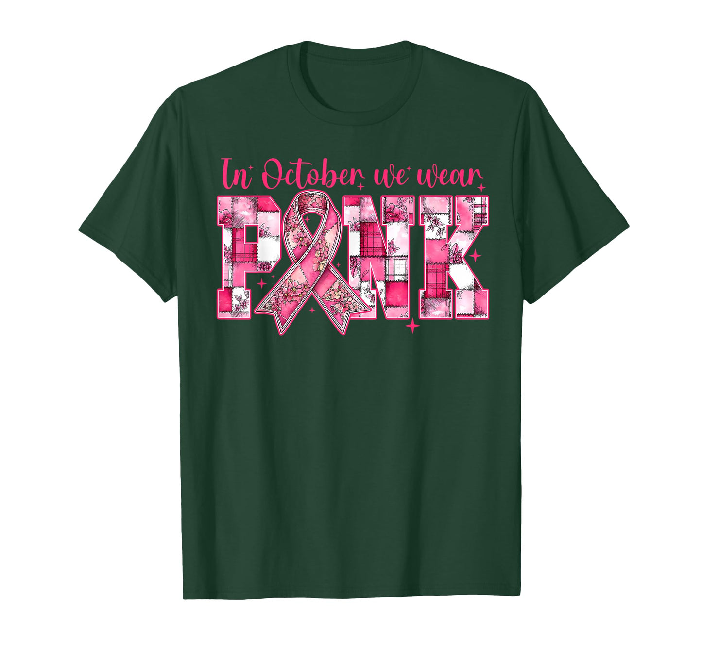 in October We Wear Pink Breast Cancer Survivor Pink Ribbon T-Shirt