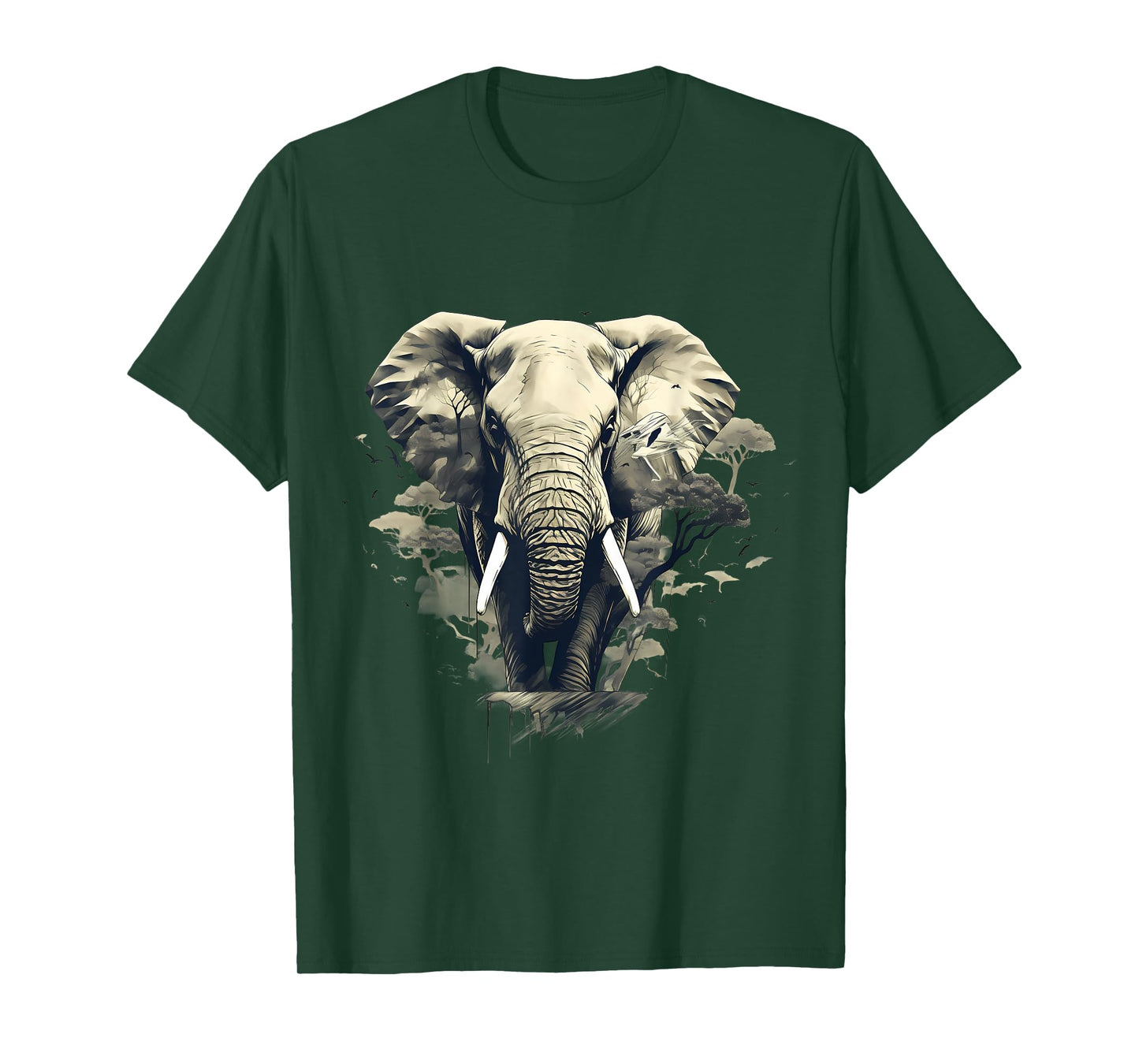 Elephant Drawing Nature Wildlife Animal Print Motif Artwork T-Shirt