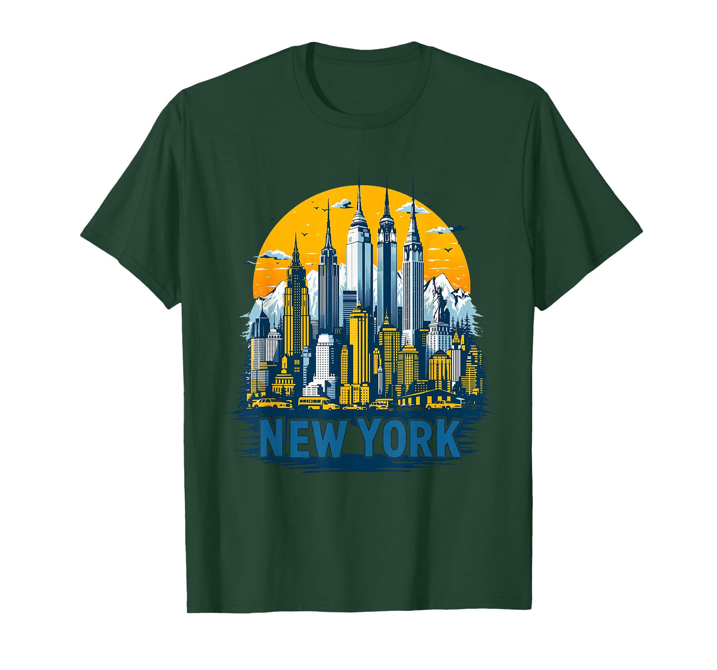 Retro New York Skyline Mountains Cityscape Vintage T-Shirt