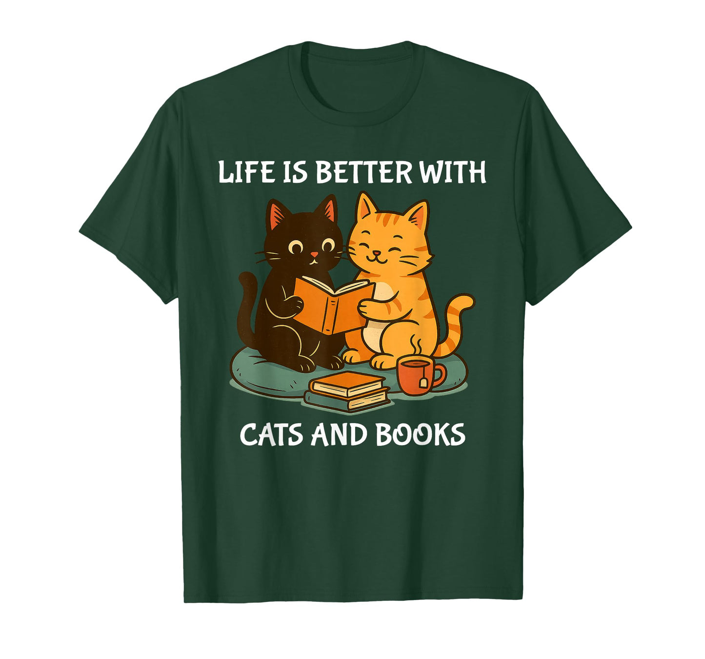 Life Is Better With Cats And Books Cute Cat Lover T-Shirt