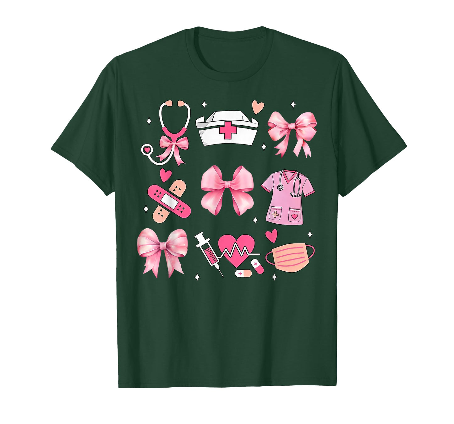 Women Pink Retro Nurse Coquette Pink Bow Girlie Nurse Life T-Shirt