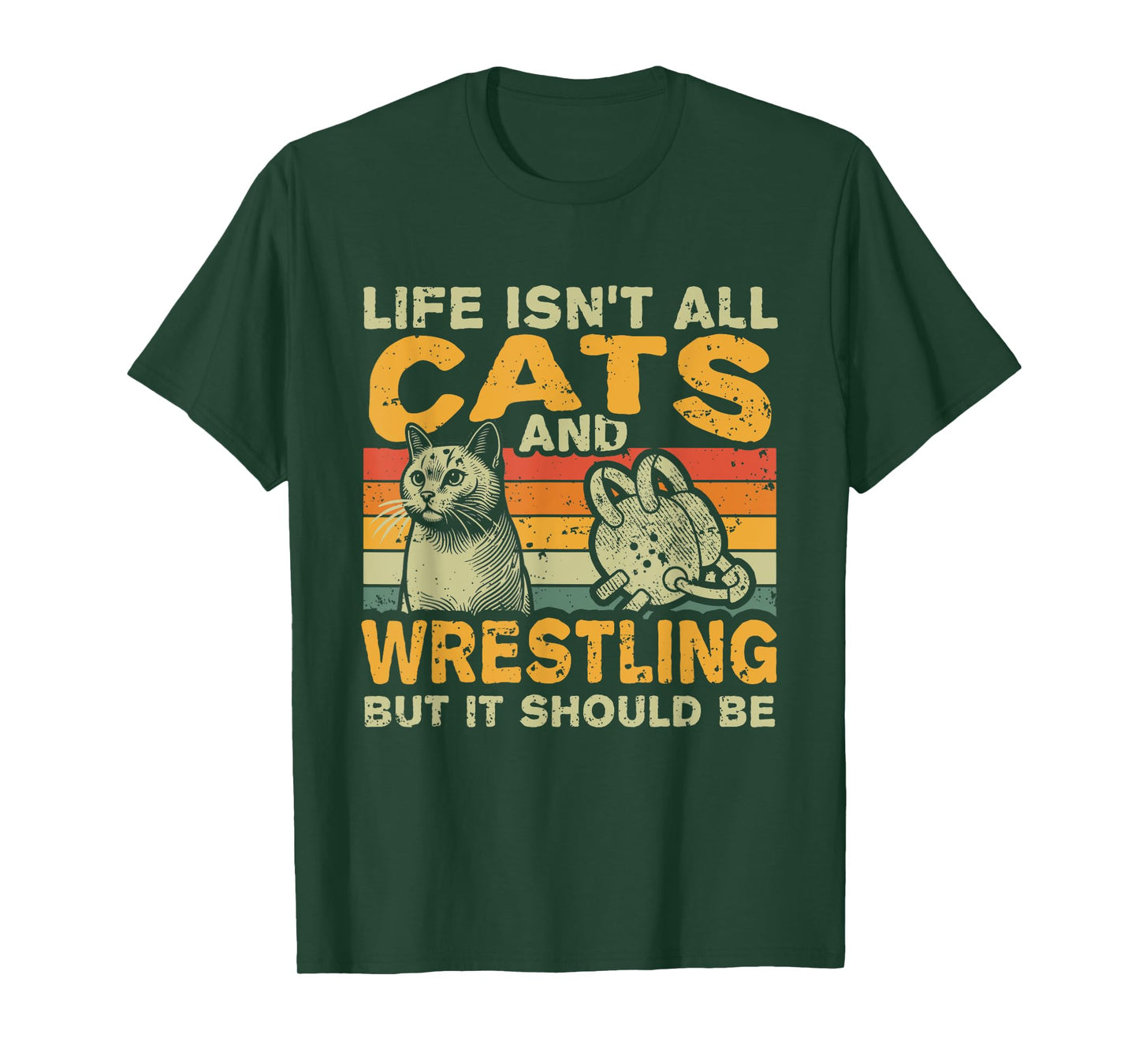 Funny Cat Owner And Wrestling Lover Gift Unisex-Adults, Unisex-Kids T-Shirt Black Small Retro-Modern Solid Black Cotton Blend Crew Neck Short Sleeve