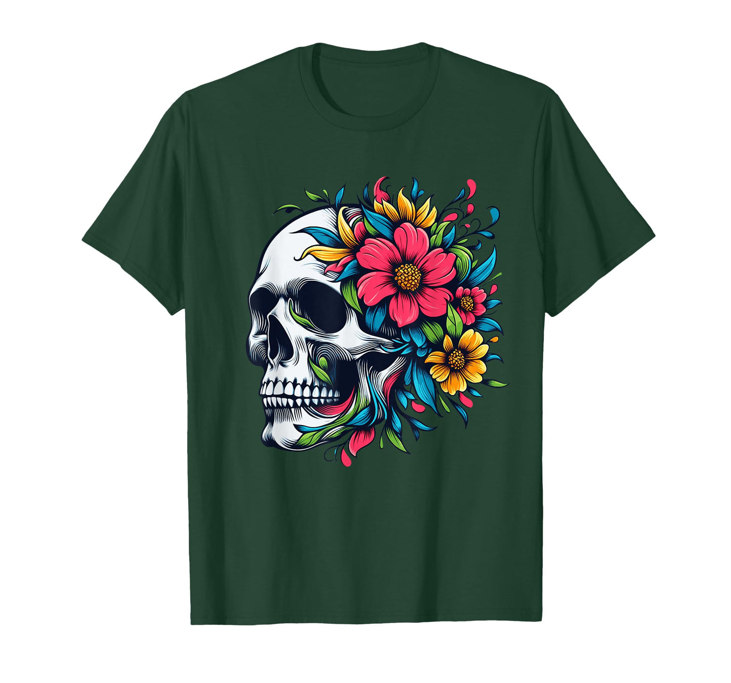 Flower Skull Floral Abstract Bloom & Bone - Life & Death Art T-Shirt