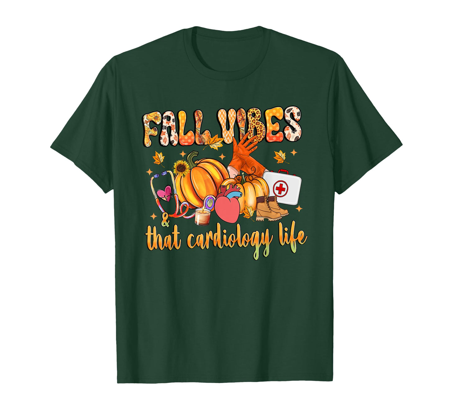 Fall Vibes & That Cardiology Life Pumpkin Leopard Gifts T-Shirt