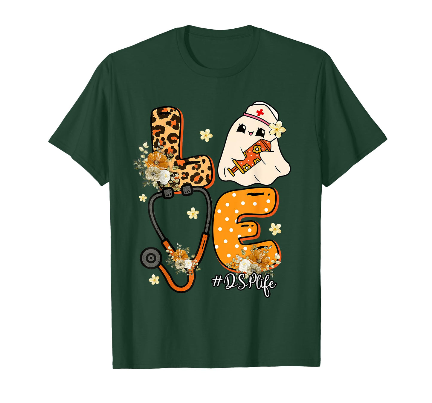 Leopard Ghost DSP Halloween Costume Fall Scrub Top Women T-Shirt