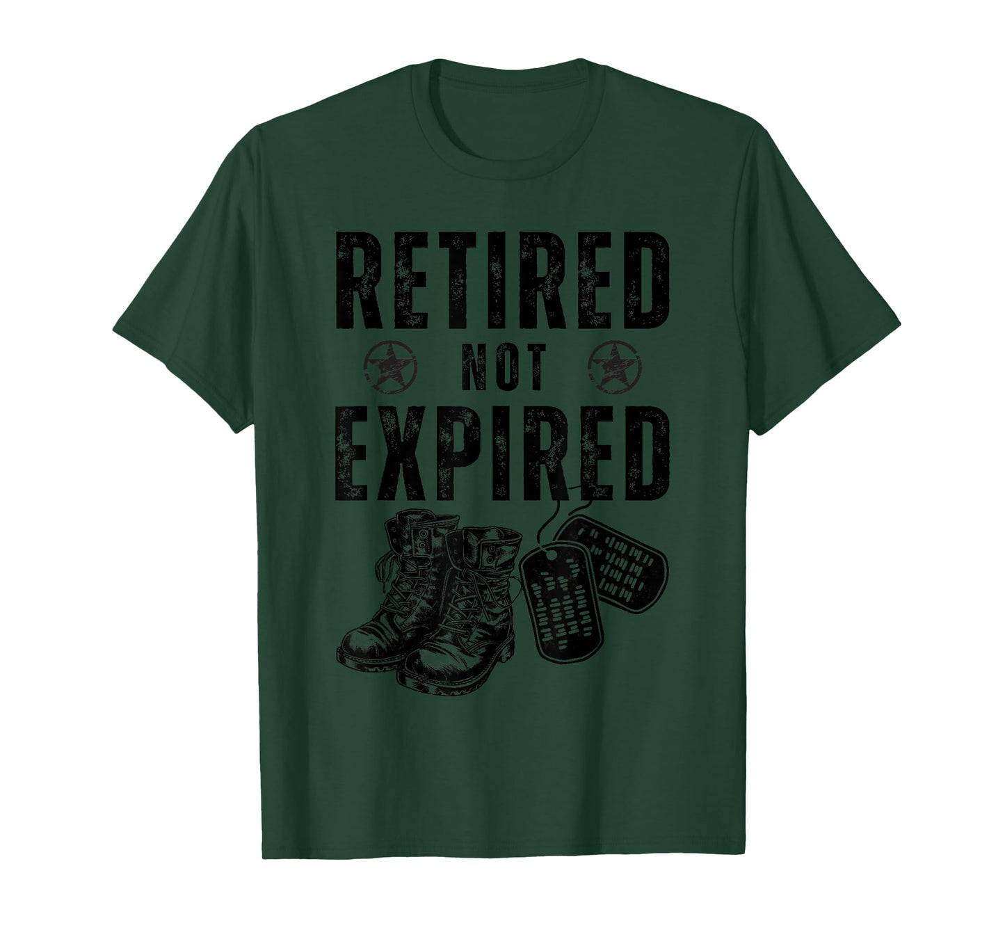Military Retired Not Expired Veteran Combat Boots Dog Tags T-Shirt