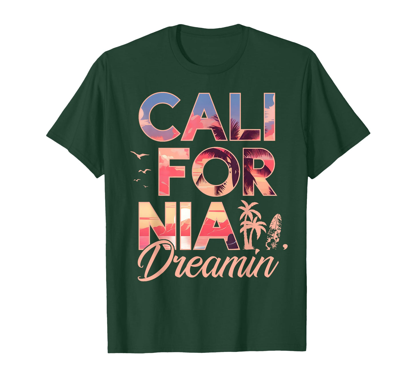 California Dreaming Sunset Beach Palm Tree Summer Vacation T-Shirt