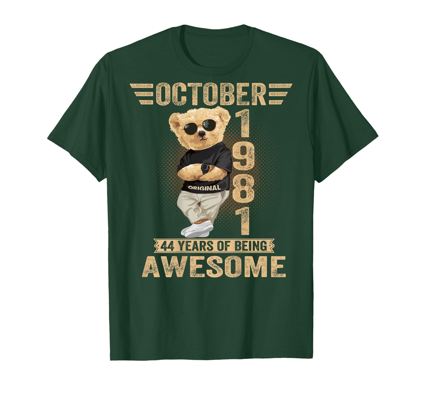 (On Back) October 44th Birthday Men Women 1981 Teddy Bear T-Shirt
