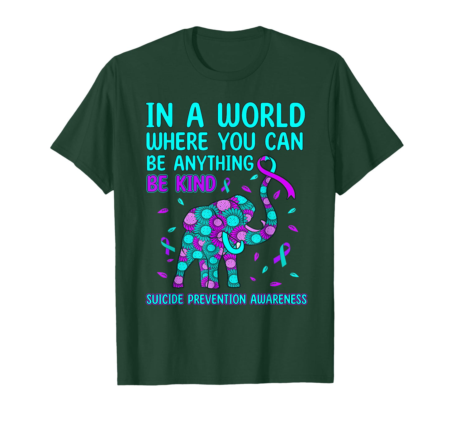 in A World Be Kind Elephant Suicide Prevention Awareness T-Shirt