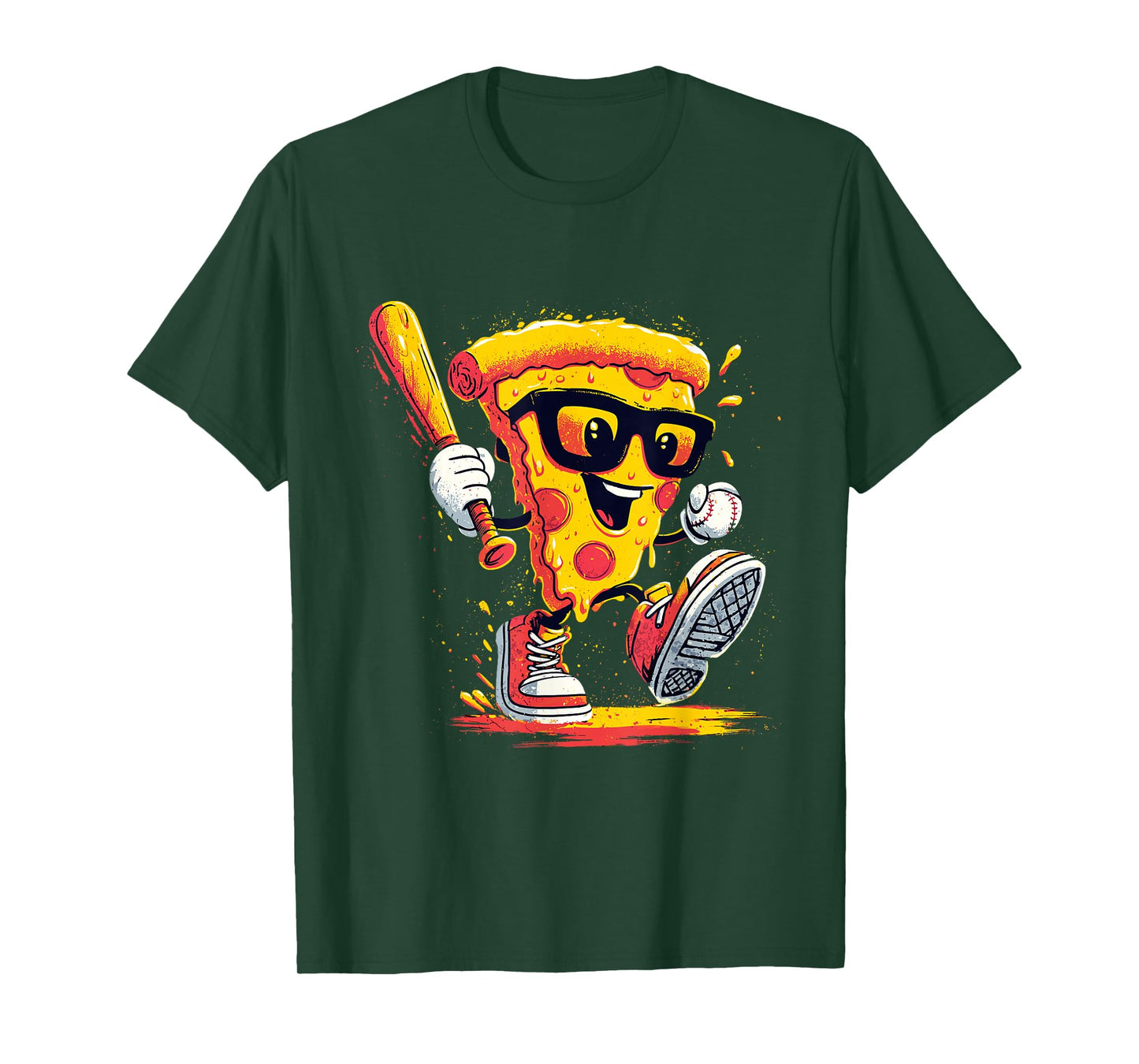 Drippy Pizza Baseball Slice Funny Cartoon Sports Food T-Shirt