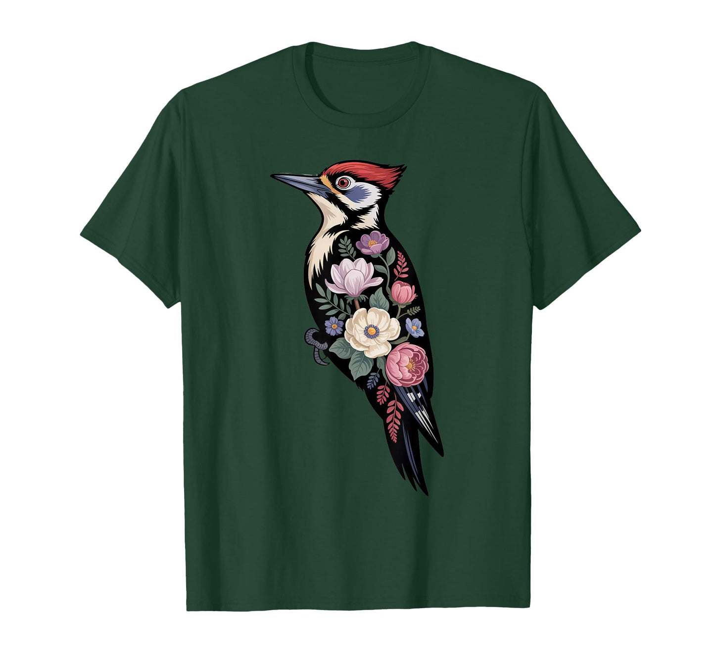 Floral Woodpecker Bird Lover Birding Enthusiasts Men Women T-Shirt