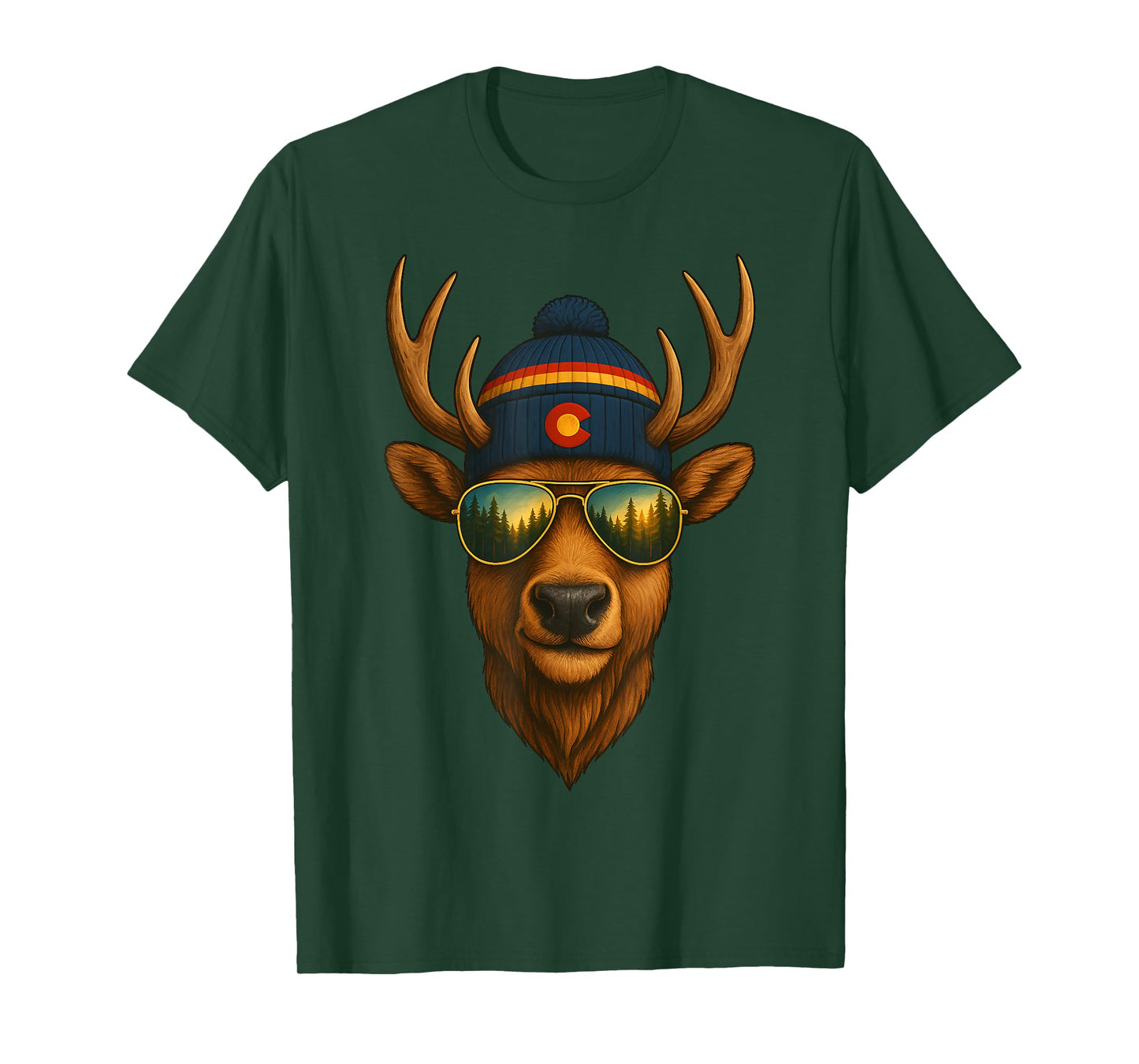 Colorado Elk Beanie Design Cool Mountain Wildlife Graphic T-Shirt