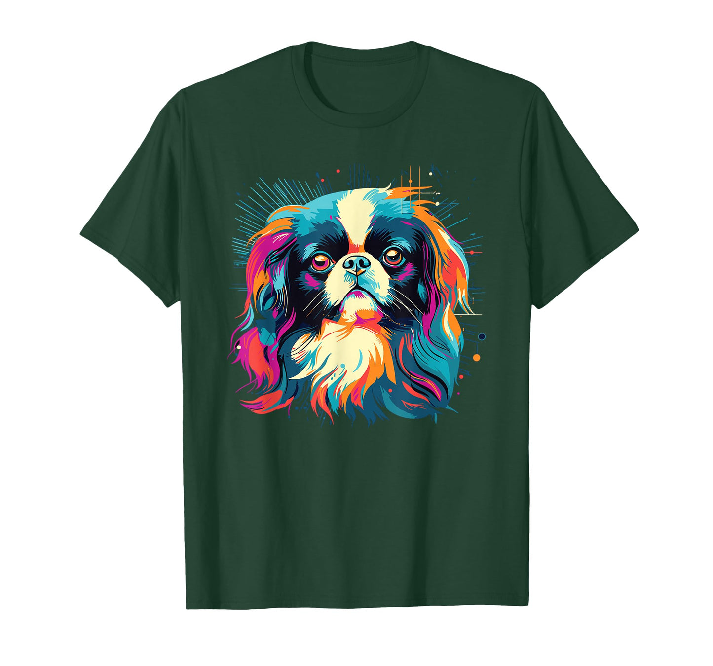 Retro Japanese Chin Dog Tees Women's Casual Watercolor Colorful Japanese Chin Dogs T-Shirt Black Small