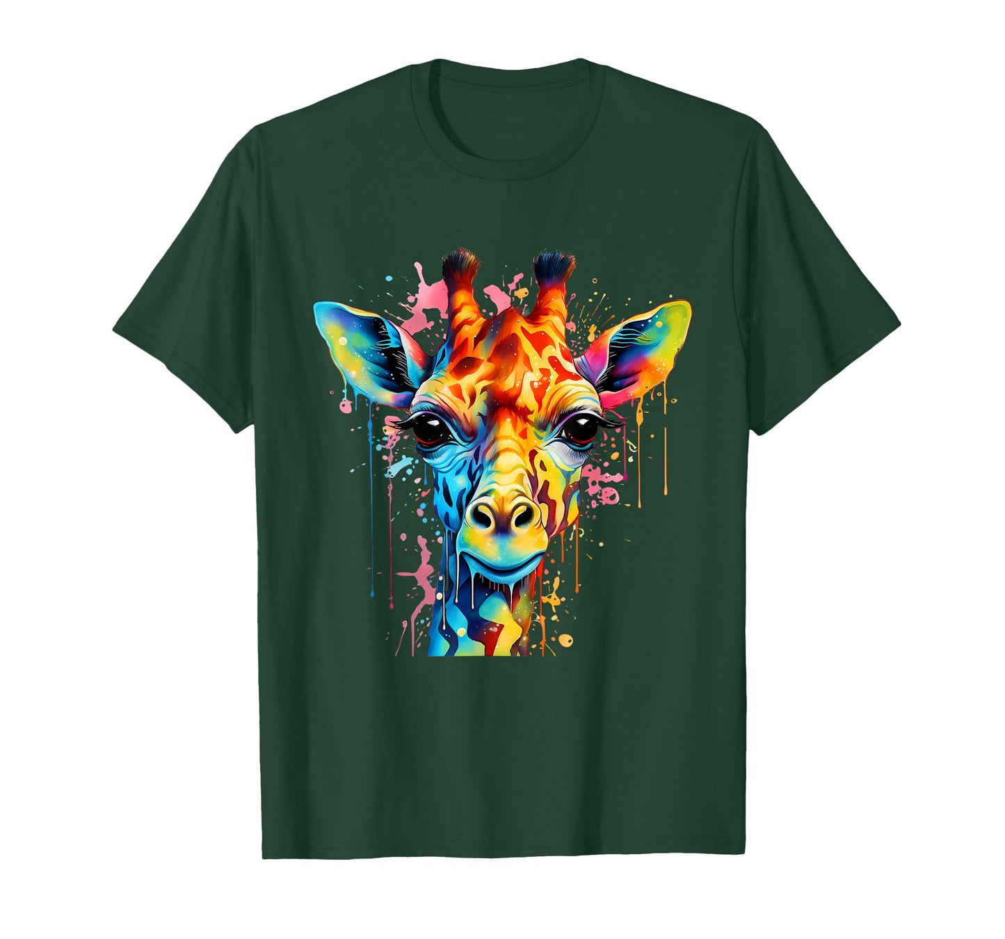Giraffe Portrait Colorful Splash Artwork Wildlife Savanna T-Shirt