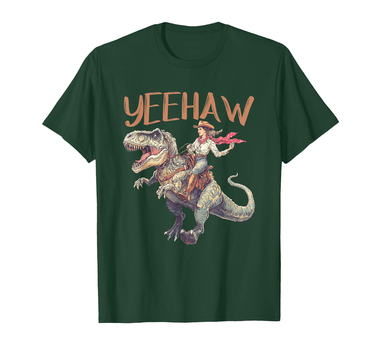 Funny Cowgirl Riding T-Rex Western Dinosaur Rodeo Yeehaw T-Shirt