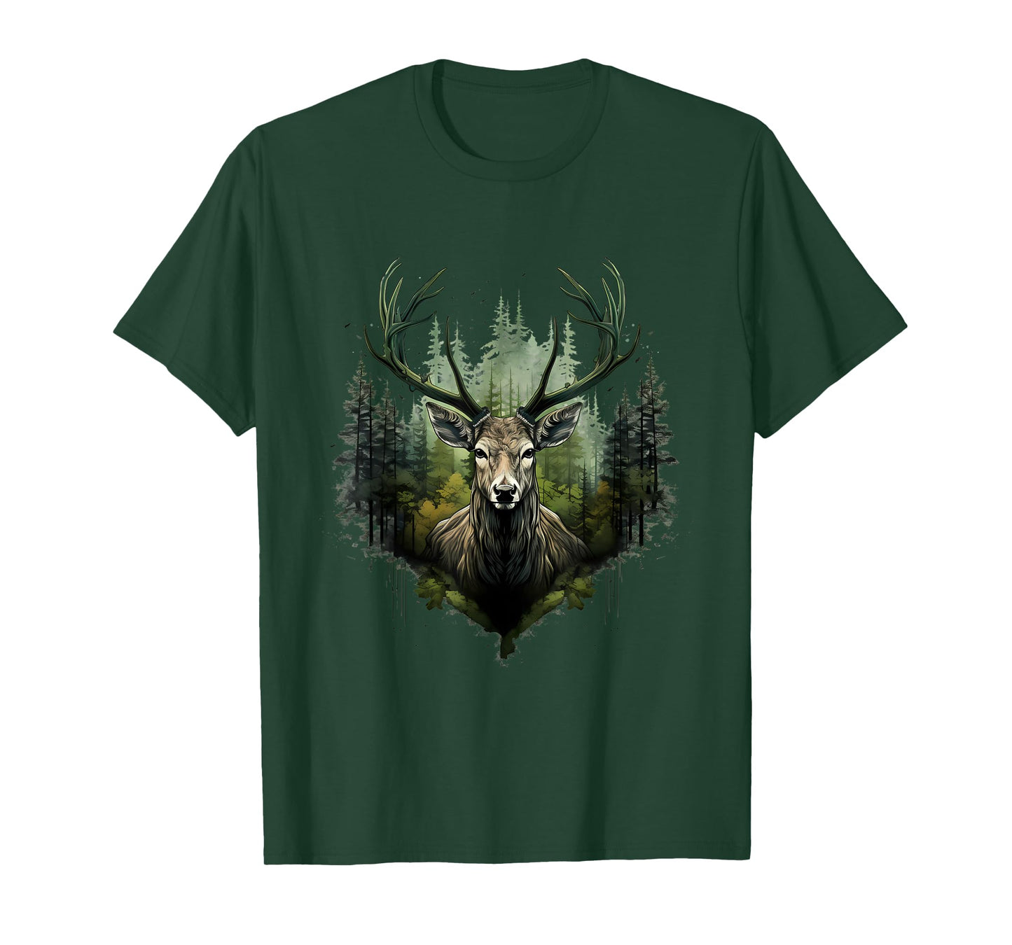 Deer Portrait Forest Motif Artwork Animal Lovers Wildlife T-Shirt