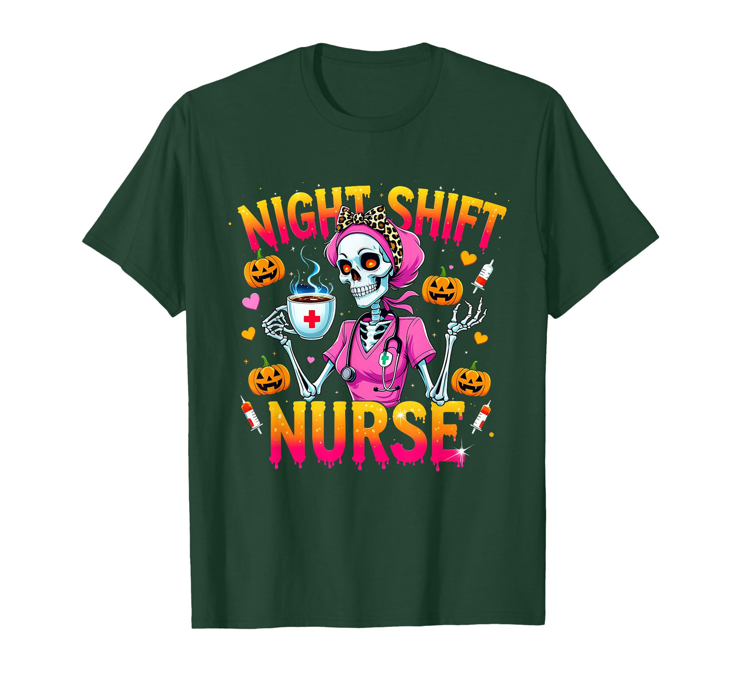 Night Shift Nurse Skeleton Coffee Halloween T-Shirt