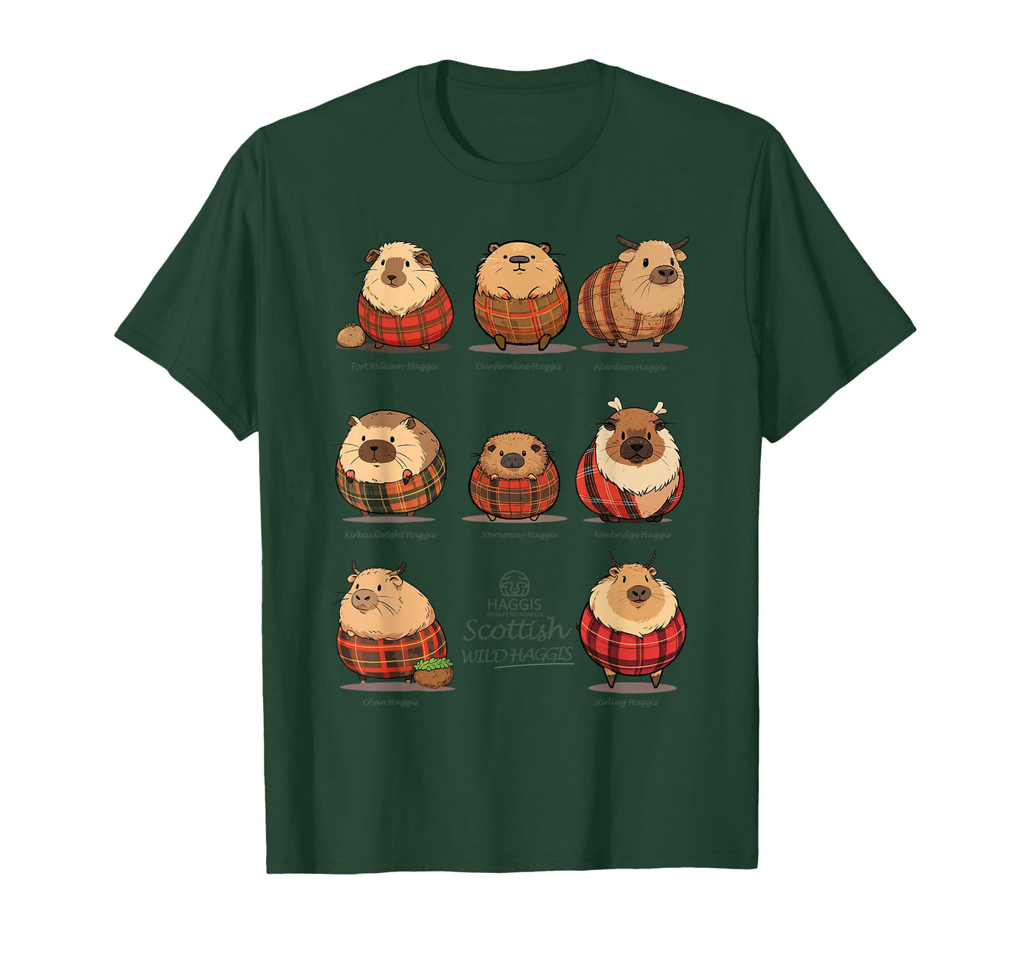 Haggis Wildlife Foundation Unisex-Adults Haggis Scottish Wild Haggis T-Shirt Black Small Classic Fit Mandarin Collar Crew Neck Short Sleeve