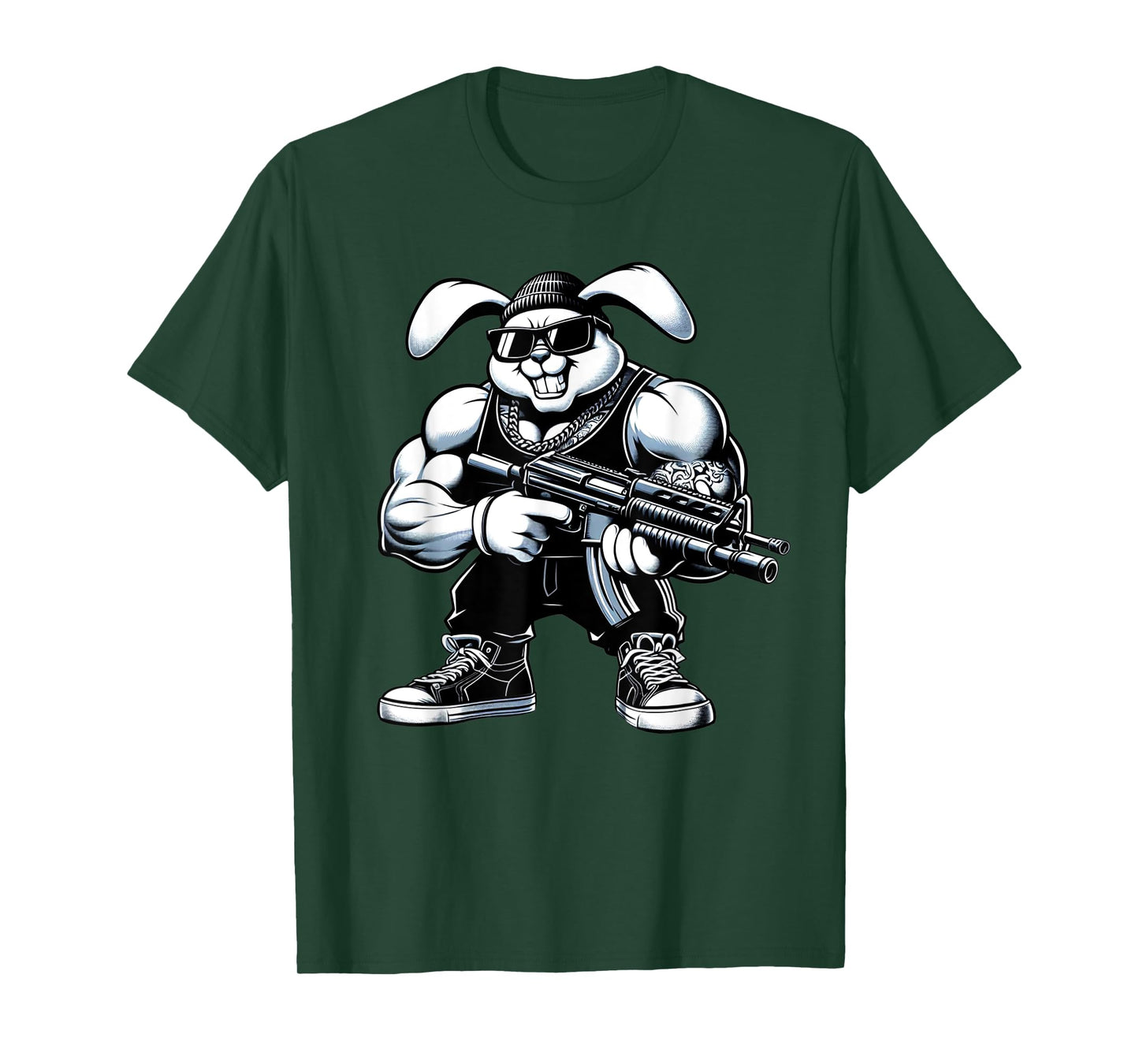 Thug Bunny Holding Gun Muscles Gangster Rabbit Lovers Art T-Shirt