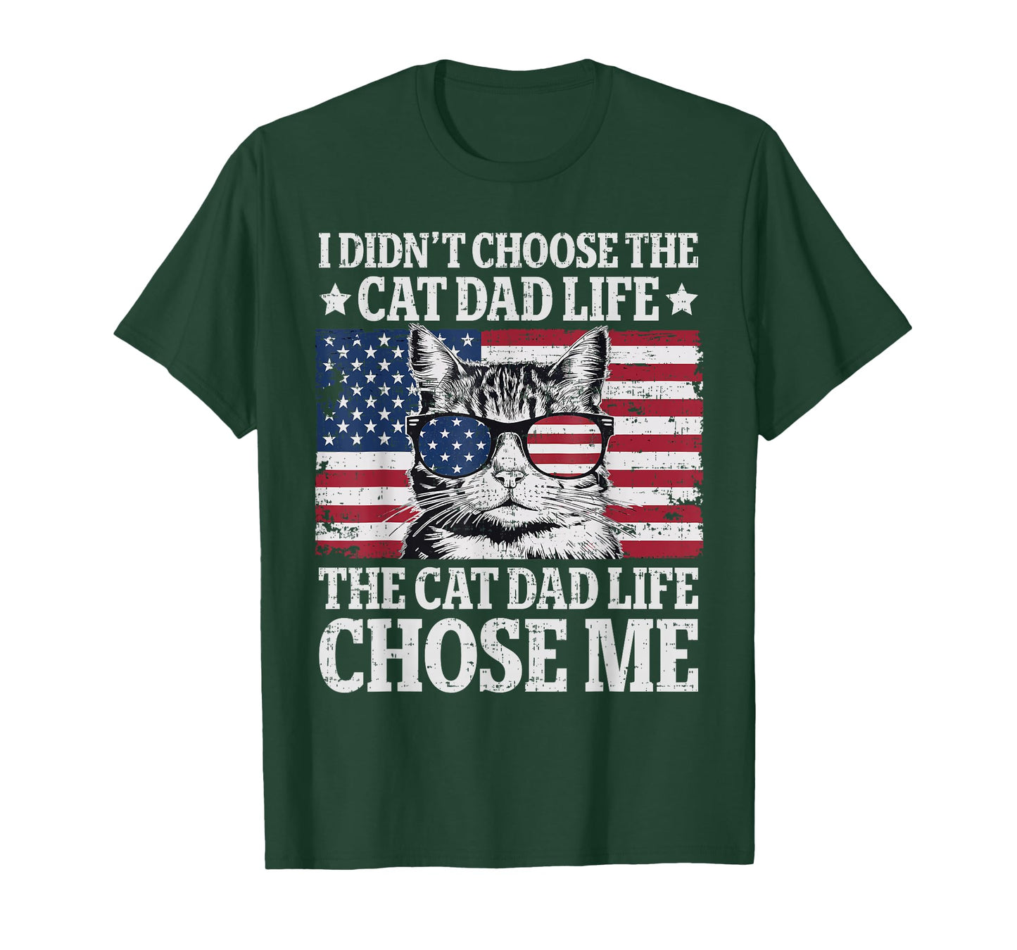 Vintage American Flag Cat Dad Father's Day Kitten Daddy T-Shirt