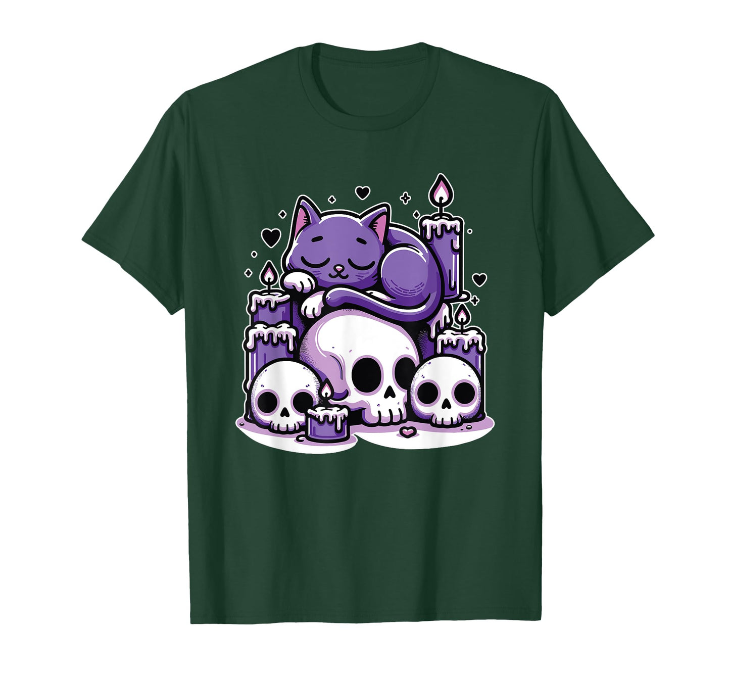 Kawaii Pastel Goth Cute Creepy Cat Candles Skeleton Men Women Girls Kids T-Shirt