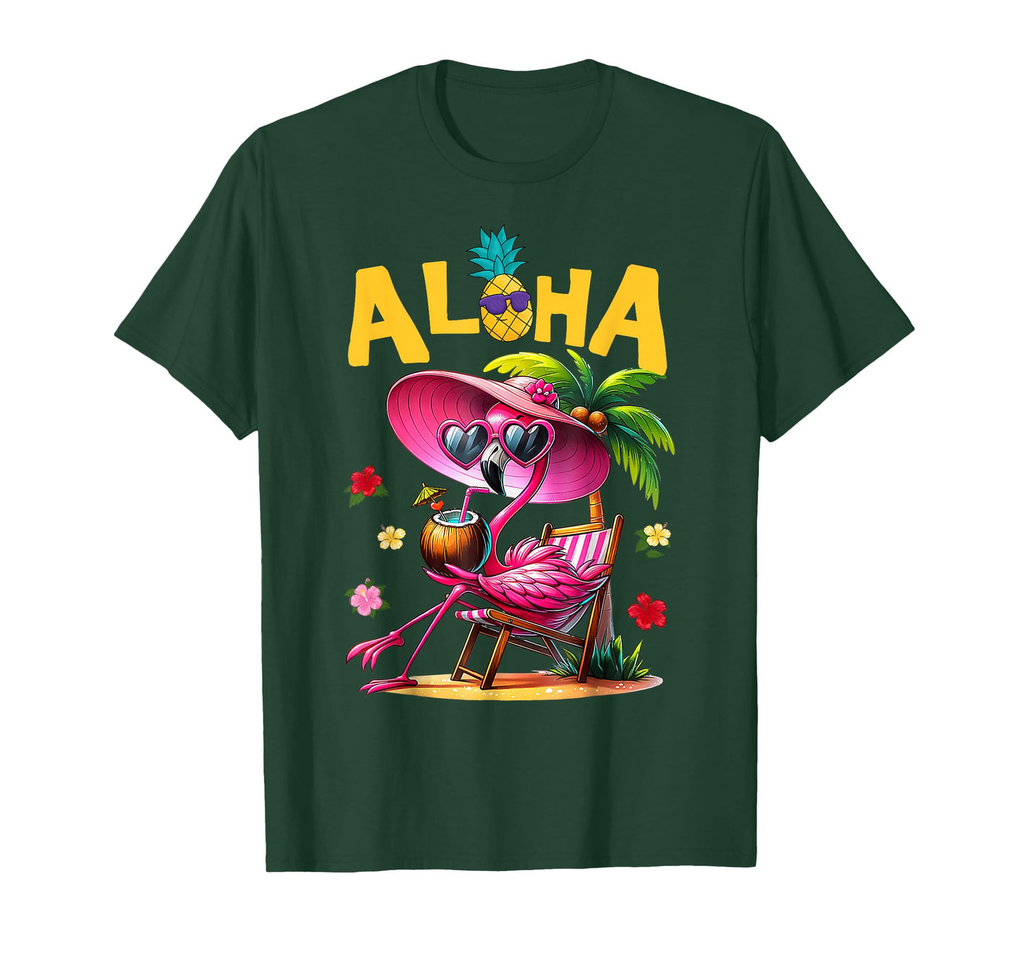 Aloha Flamingo Summer Vibes Beach Palm Tree Summer Vacation T-Shirt