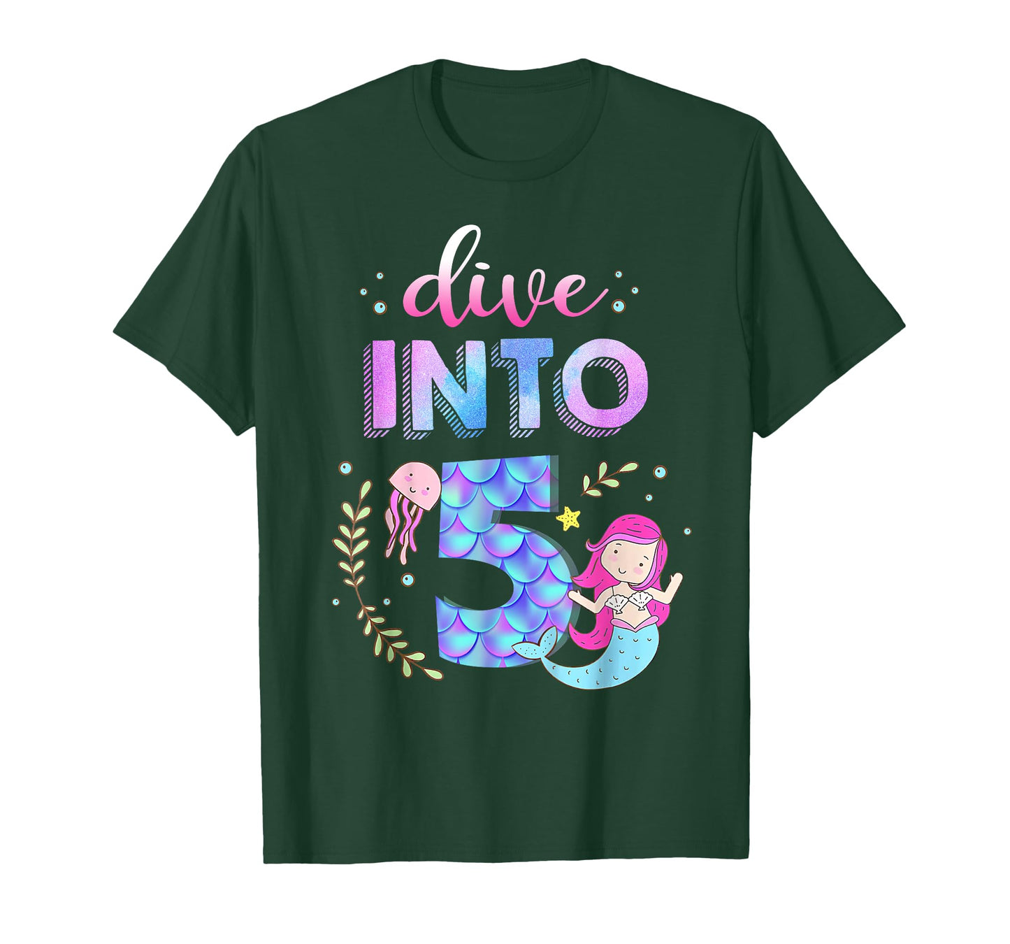 5th Birthday Mermaid Theme Party Dive Into Five 5 Years Old T-Shirt