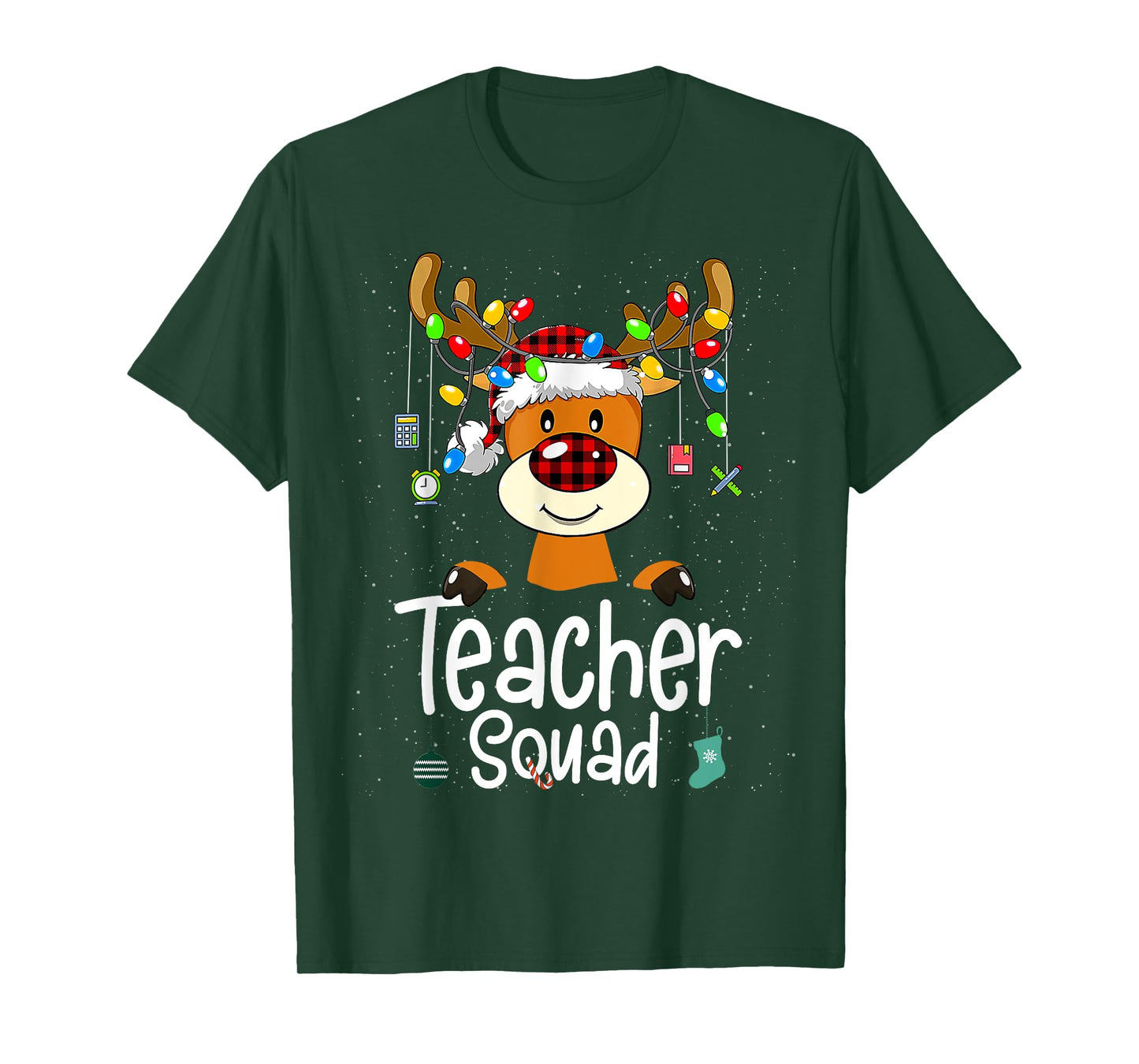 Teacher Squad Red Black Plaid Rudolph Reindeer Christmas T-Shirt