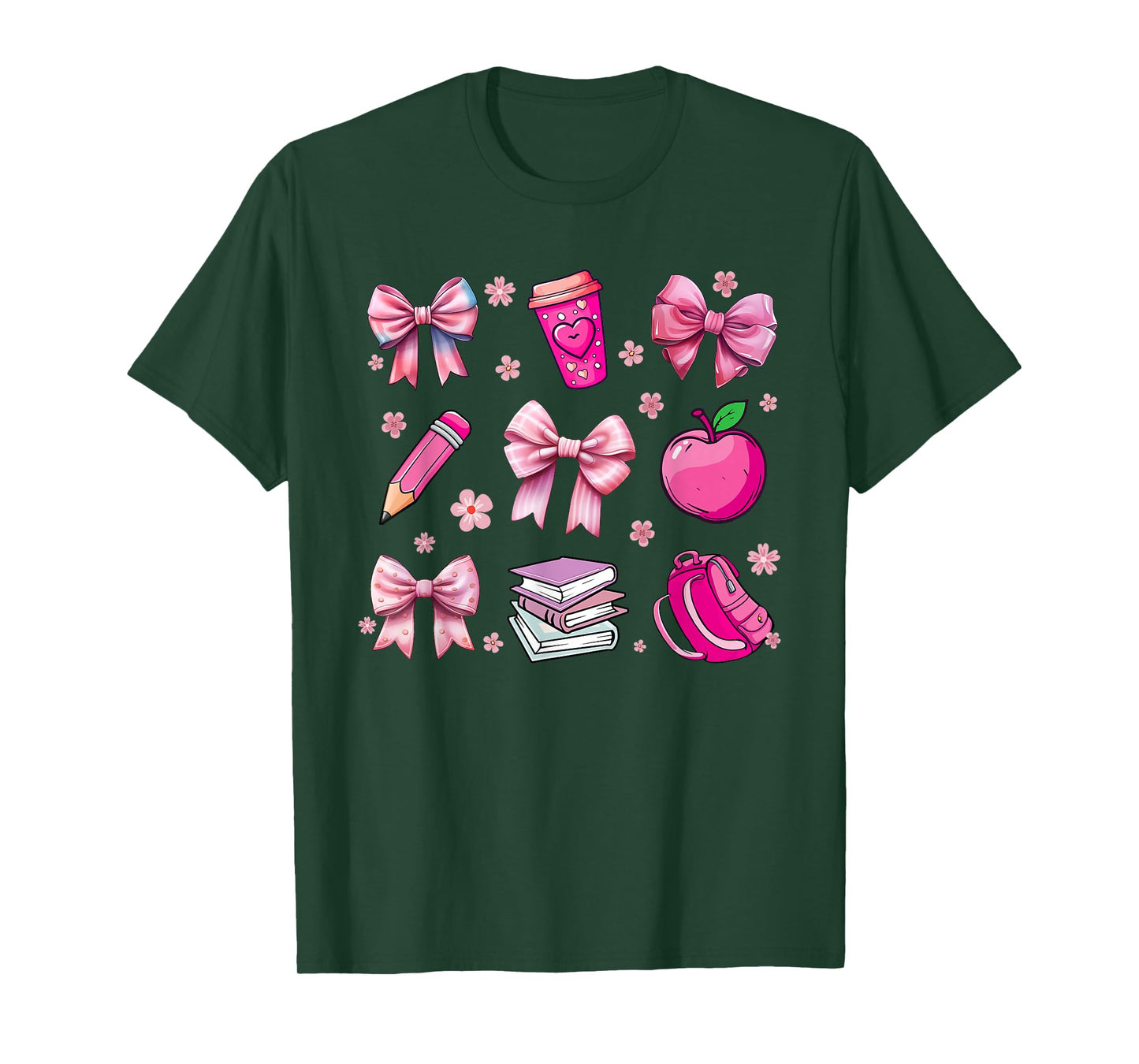 Back To School Pink Coquette Bow Pencil Apple Kids Girls T-Shirt