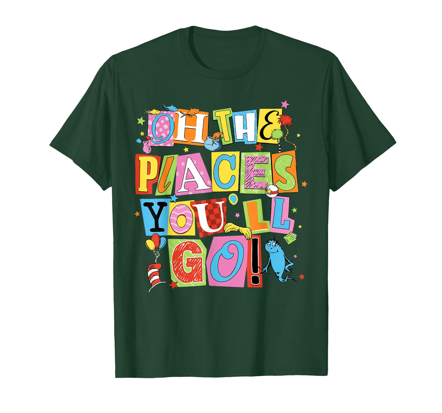 Reading Day Oh Places You Go Doctor Teacher Cat Hat Autism T-Shirt - T-Shirt | Forest
