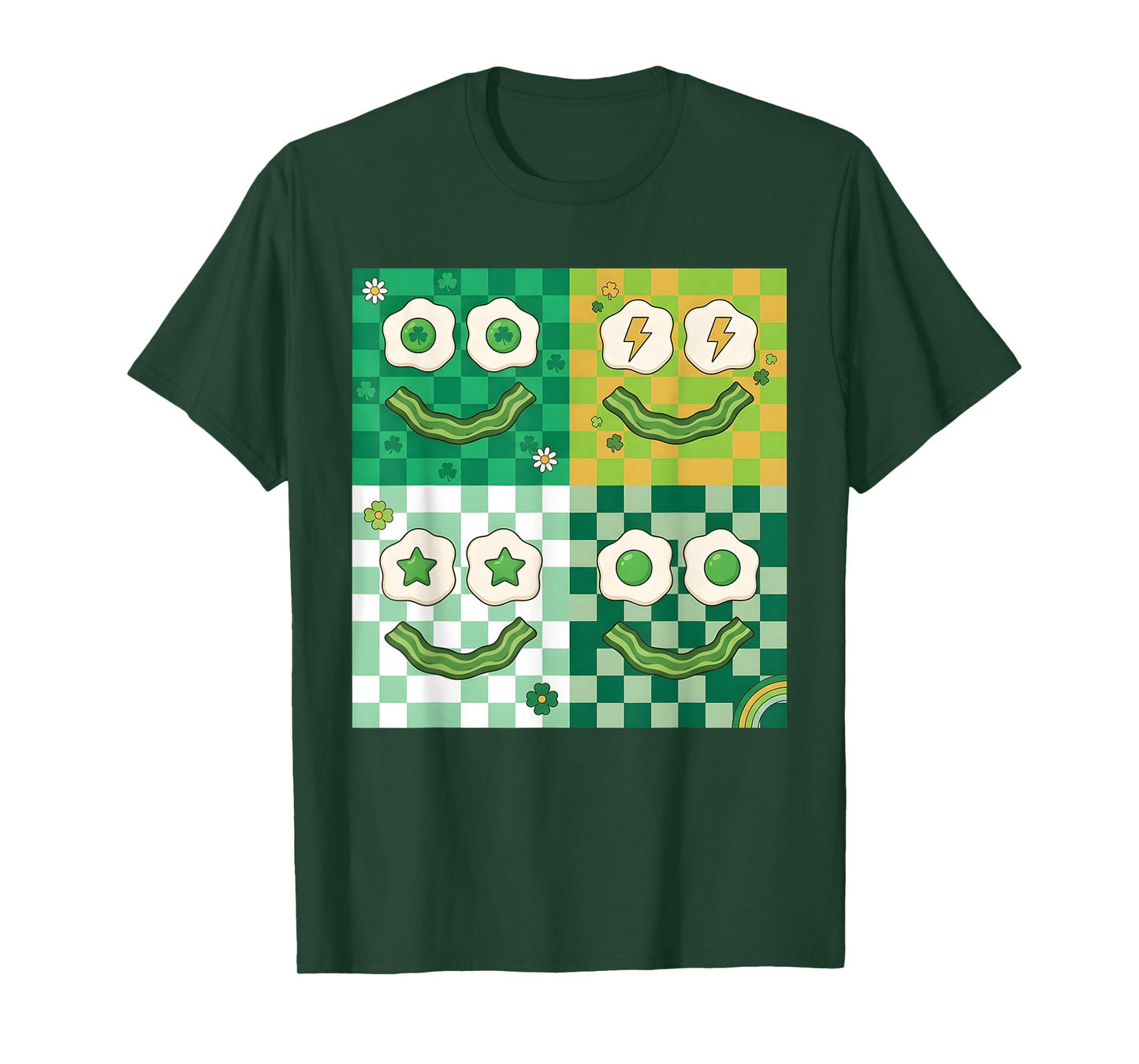 Green Smile Face Eggs and Bacon Ham Breakfast St Patricks T-Shirt - T-Shirt | Forest