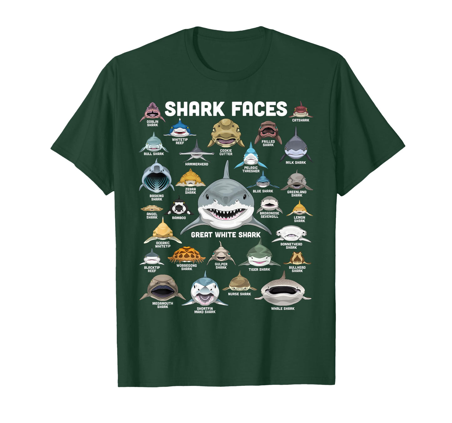 Shark Faces Shirt Types of Shark Funny Marine Biology Shark T-Shirt