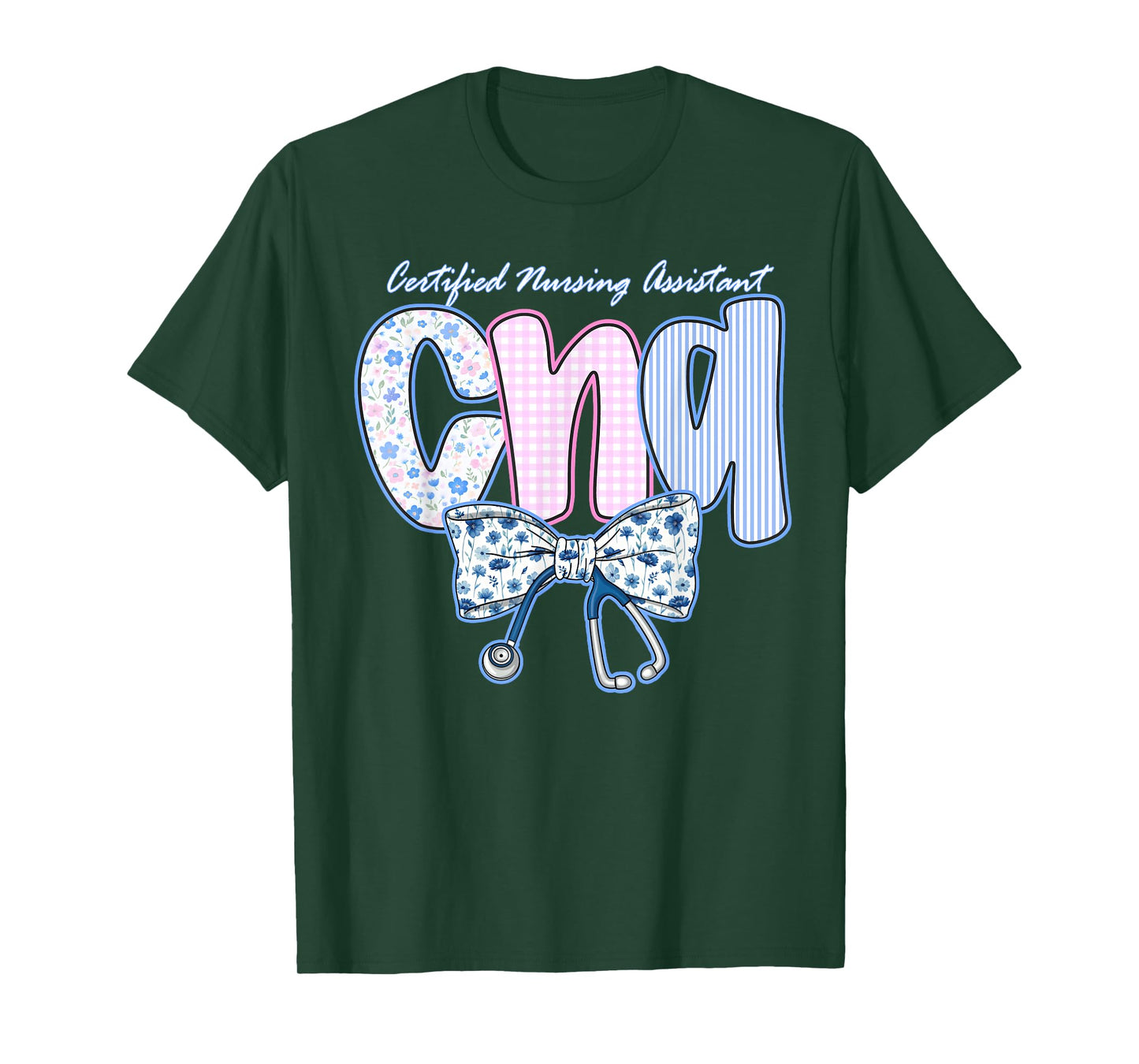 Coquette Bow CNA Nurse Blue Floral Stethoscope Cute Nurses T-Shirt