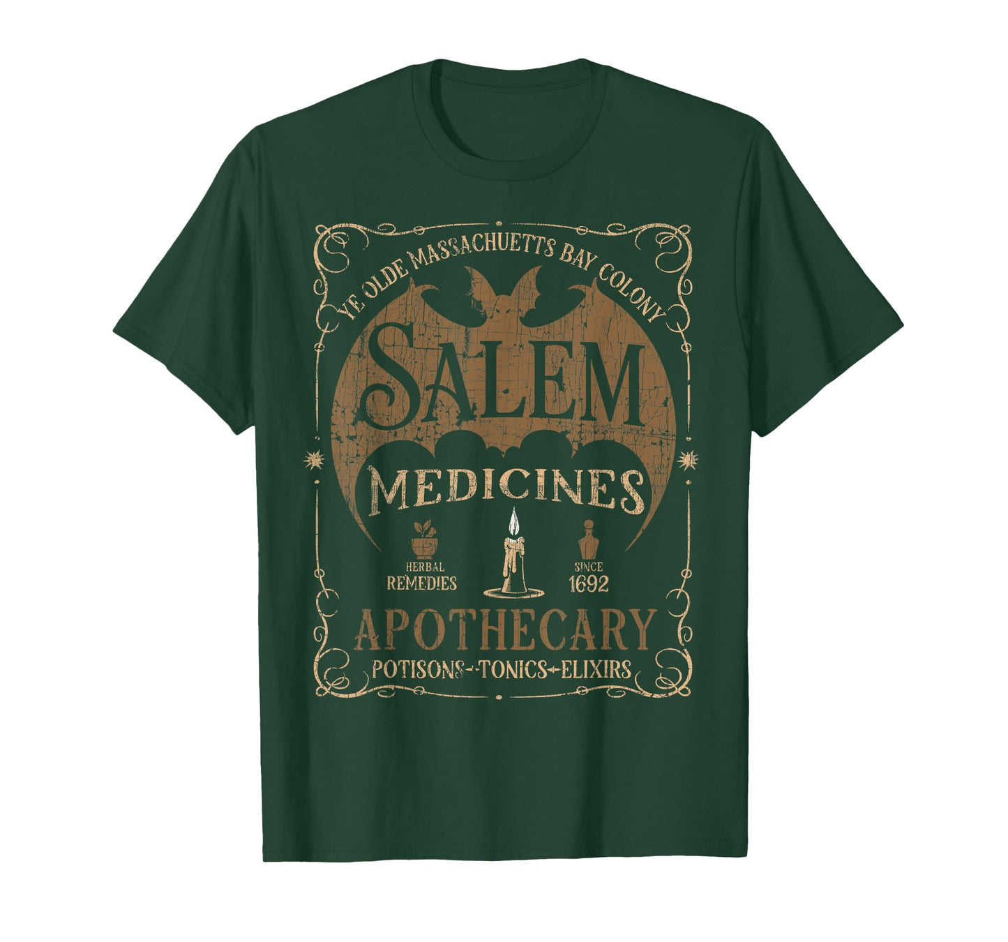 Salem 1692 Apothecary Medicines Herbal Witch Bat Tees T-Shirt