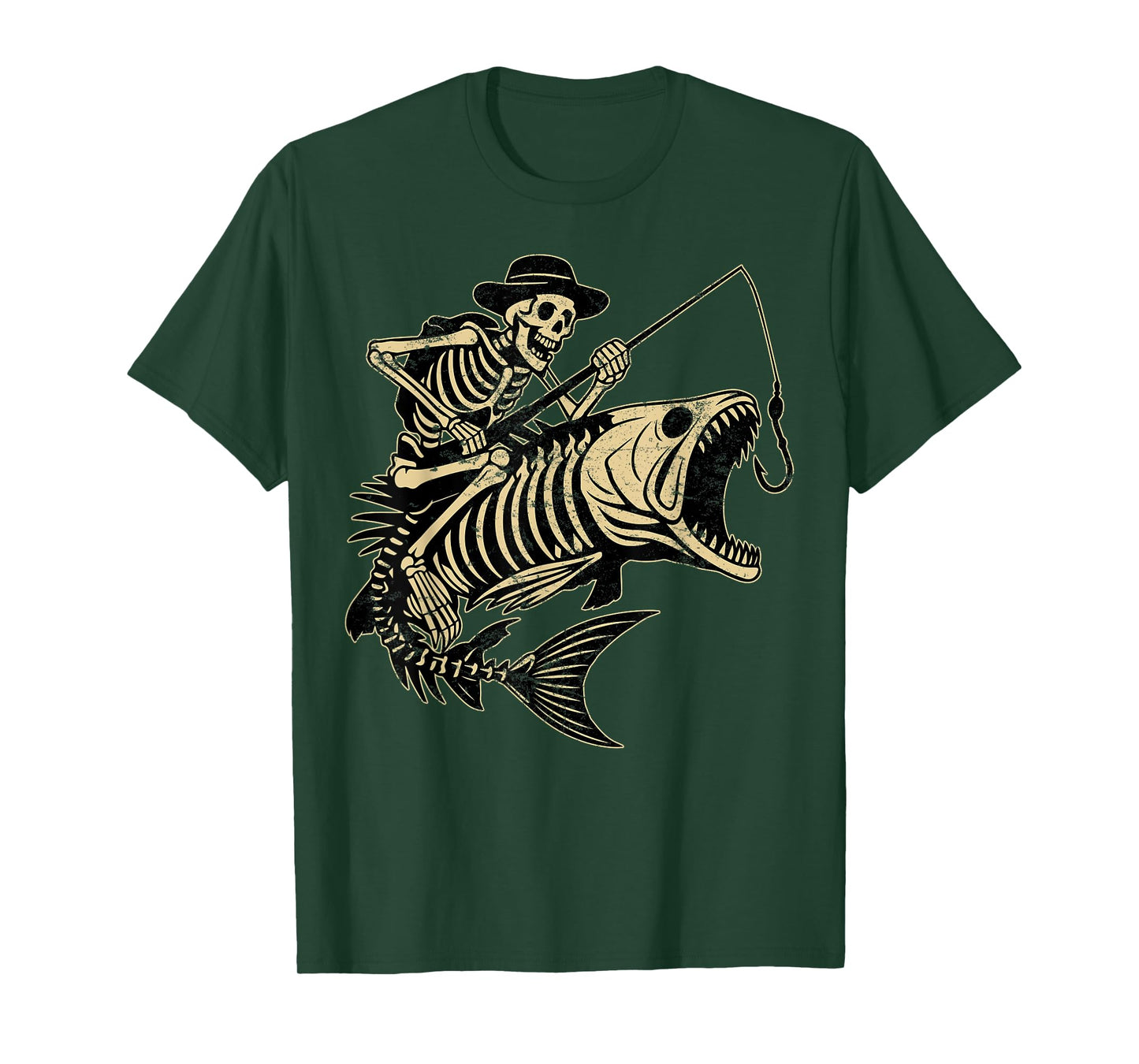 Fisherman Halloween Bass Fish Skull Skeleton Fishing Men Dad T-Shirt