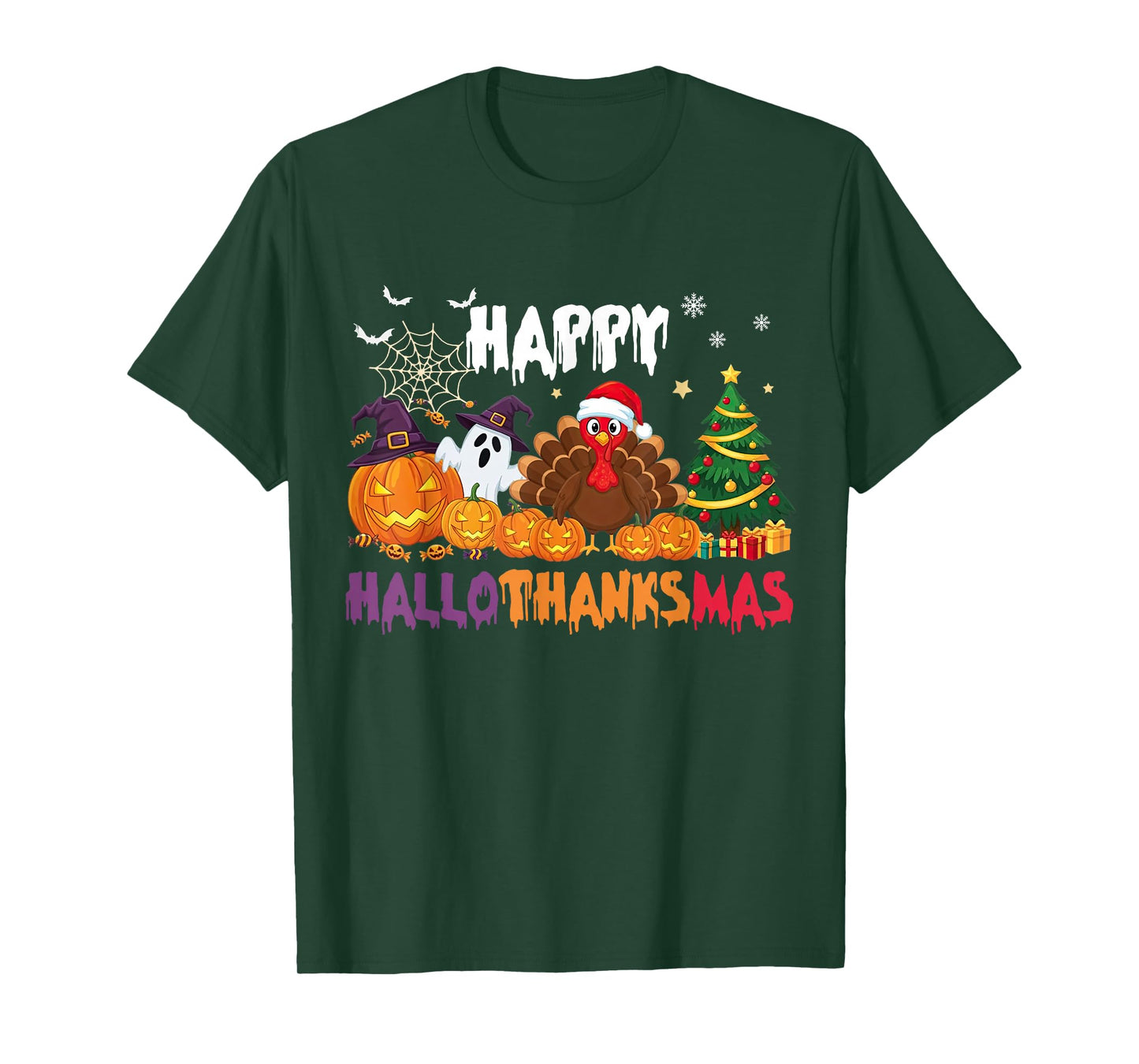 Happy HalloThanksMas Halloween Thanksgiving Christmas Season T-Shirt