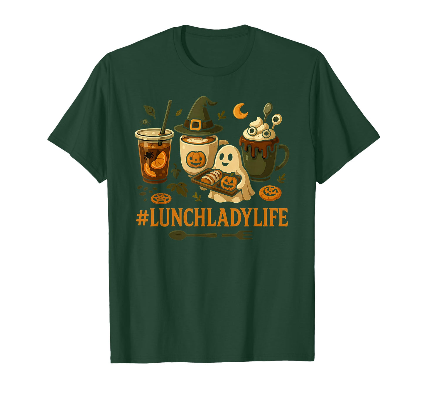 Cute Lunch Lady Life Ghost Coffee Pumpkin Halloween Costume T-Shirt