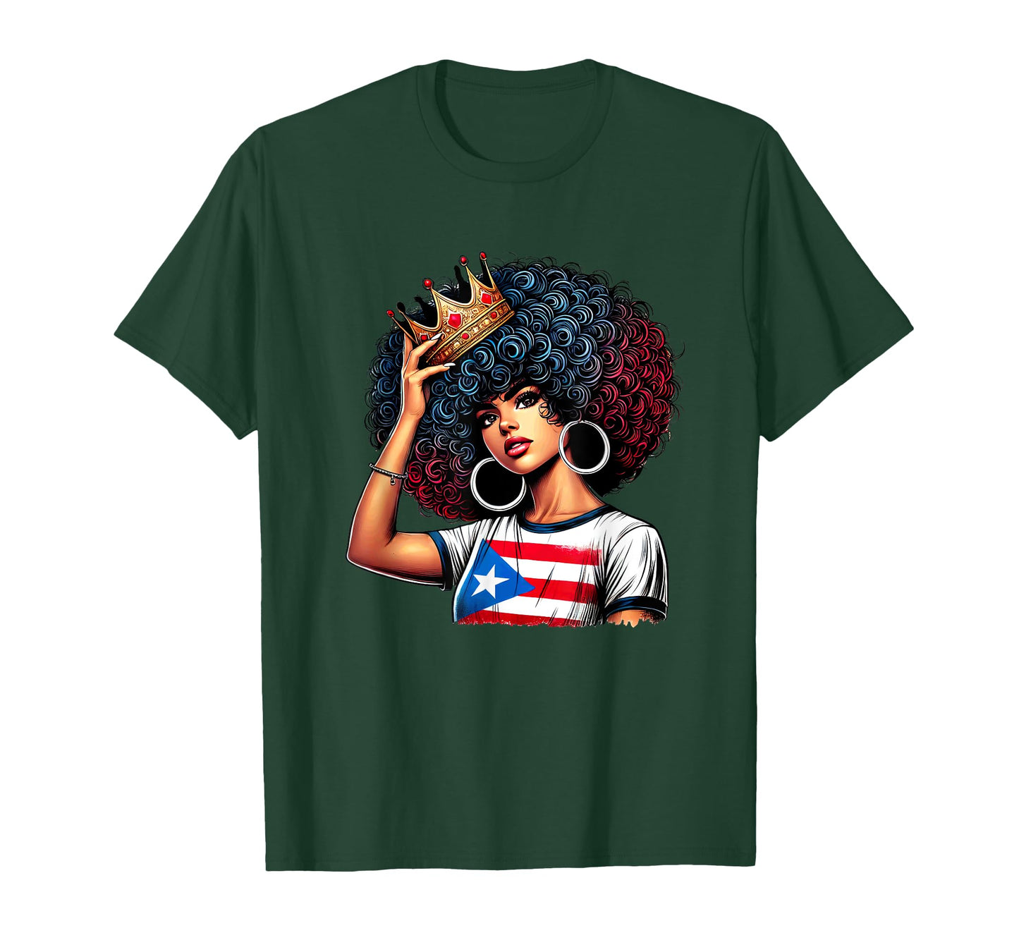 Afro Boricua Queen Princess Crown Puerto Rico Flag Latina T-Shirt