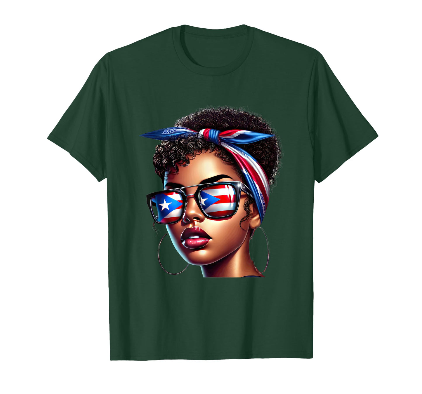 Afro Boricua Latina Puerto Rican Flag Bandana Sunglasses Fun T-Shirt