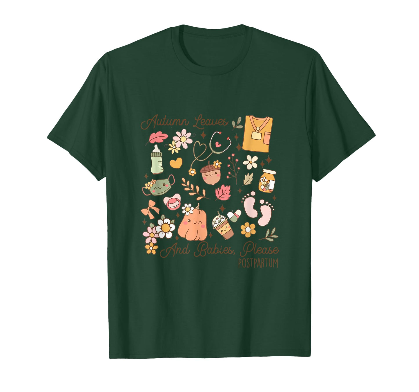 Retro Groovy Postpartum Cute Nurse Crew Fall Thanksgiving T-Shirt
