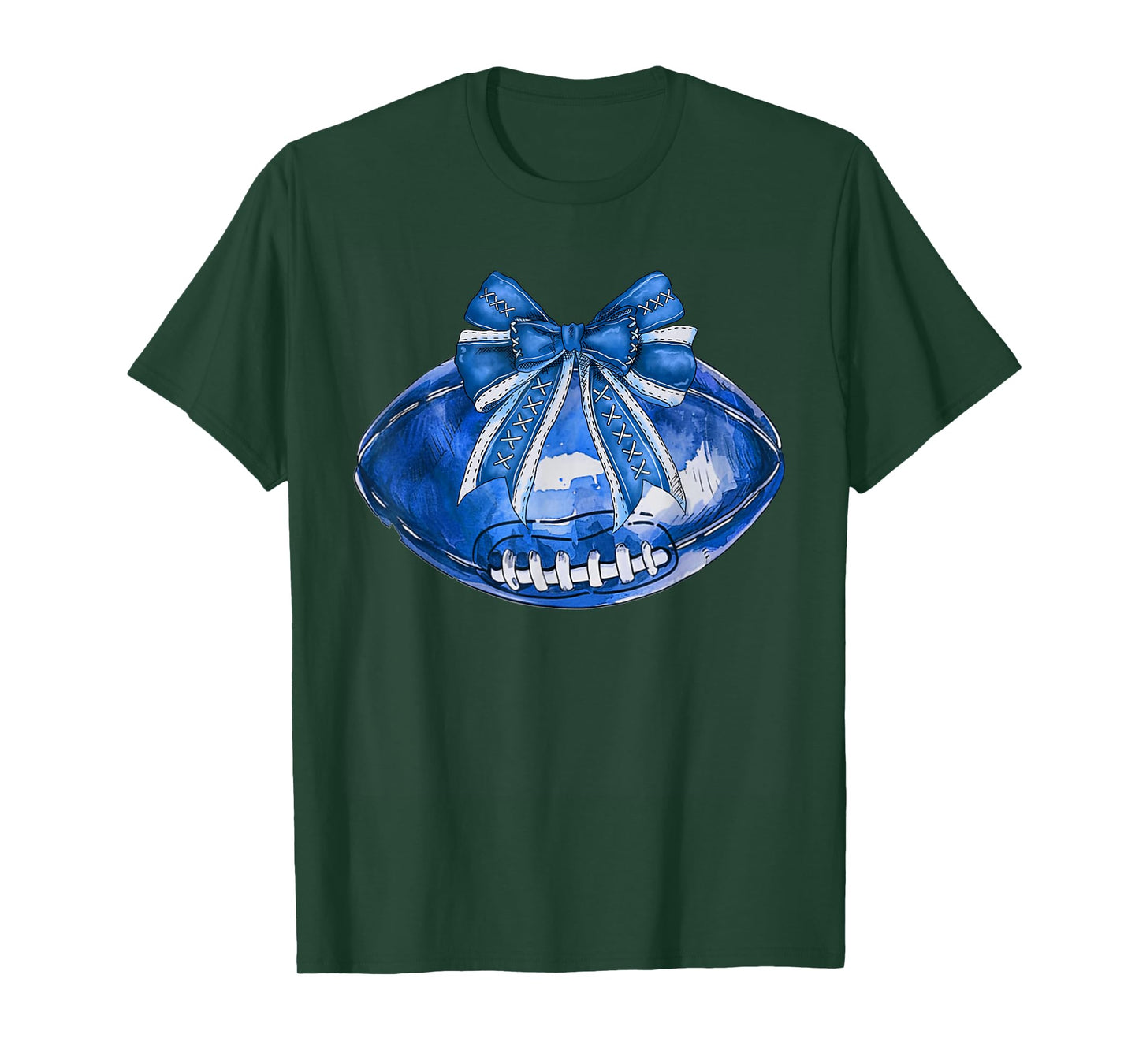Cool Blue American Football Wearing Coquette Bow Game Day T-Shirt